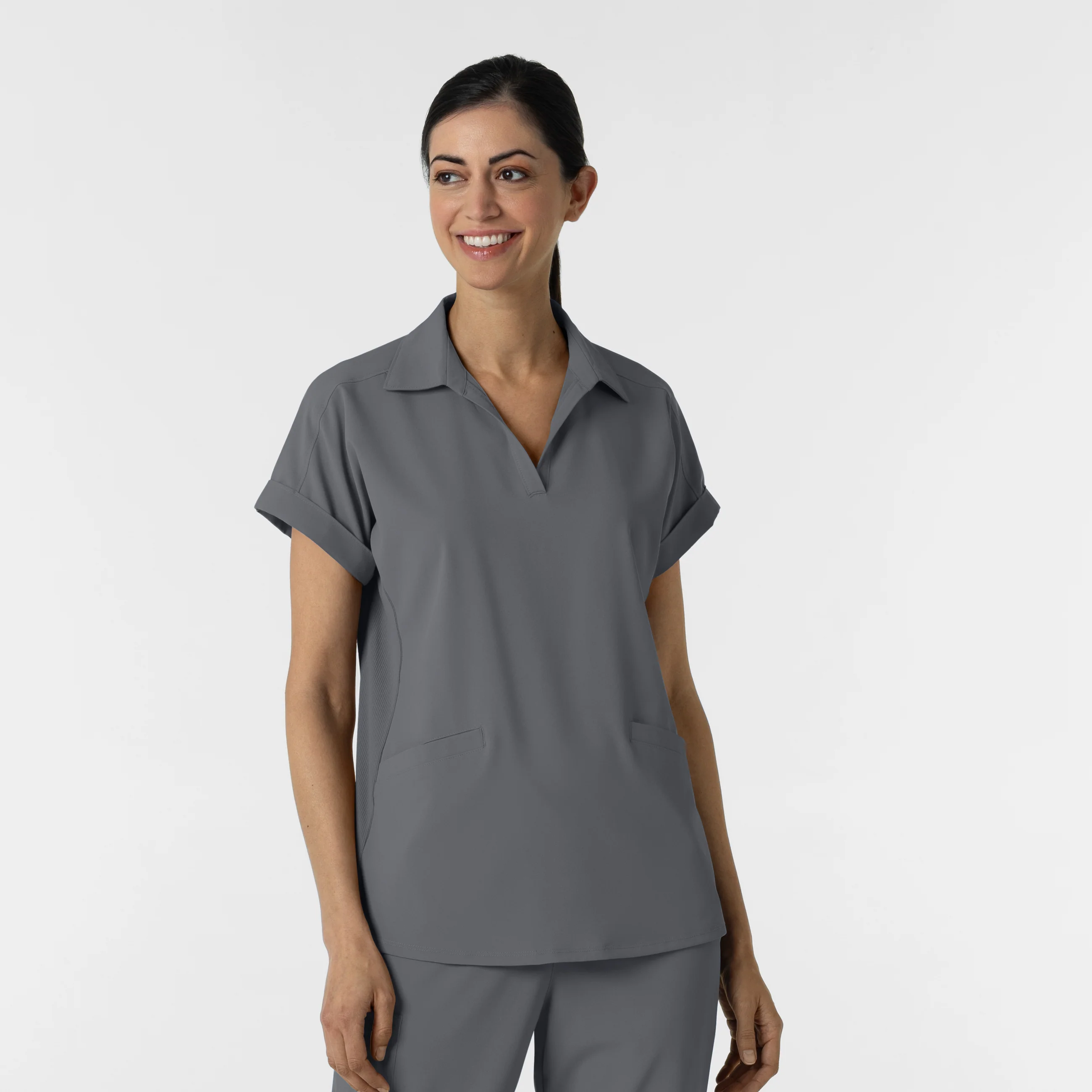 RENEW Women’s Flex-n-Reach Collar Scrub Top - Pewter