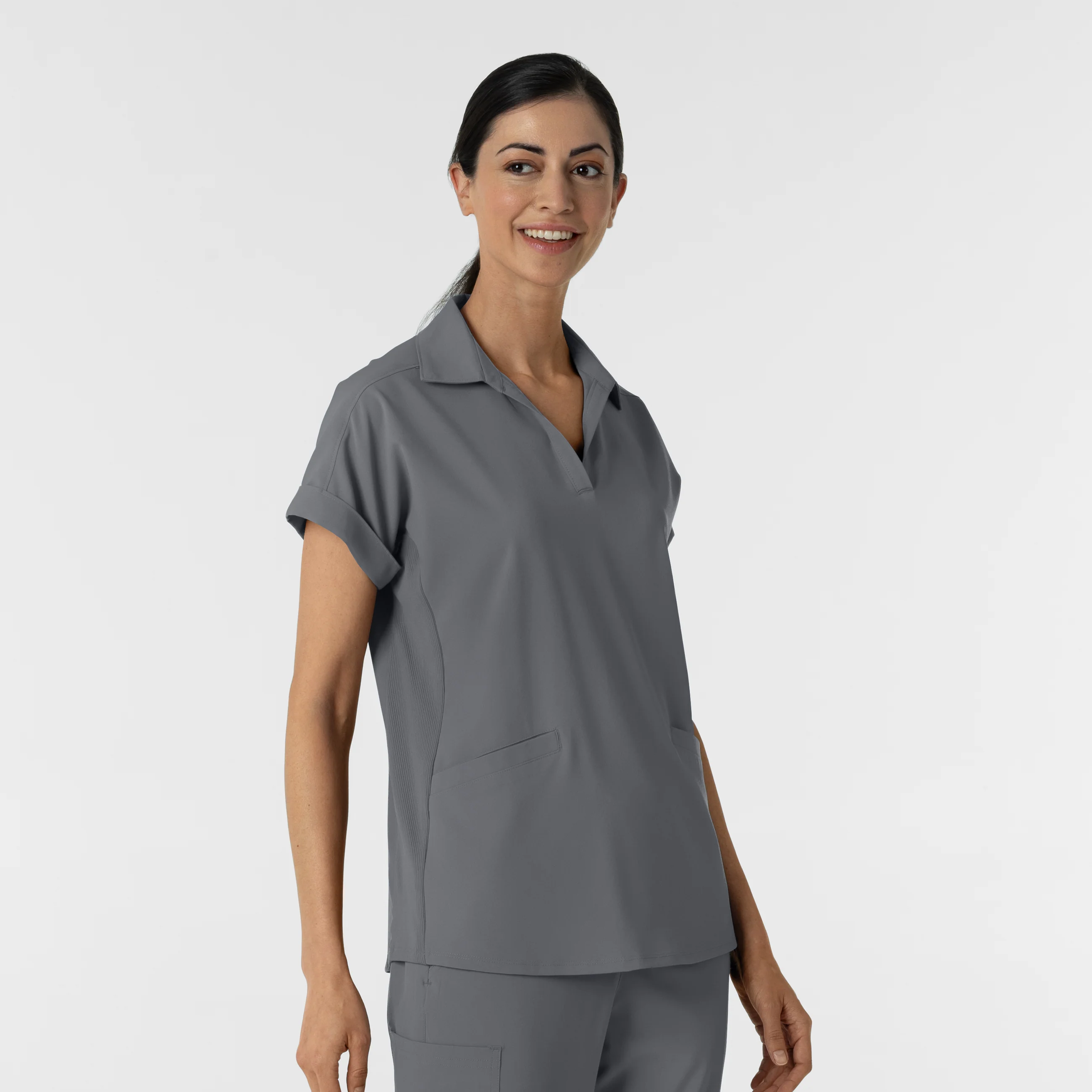 RENEW Women’s Flex-n-Reach Collar Scrub Top - Pewter - Image 4