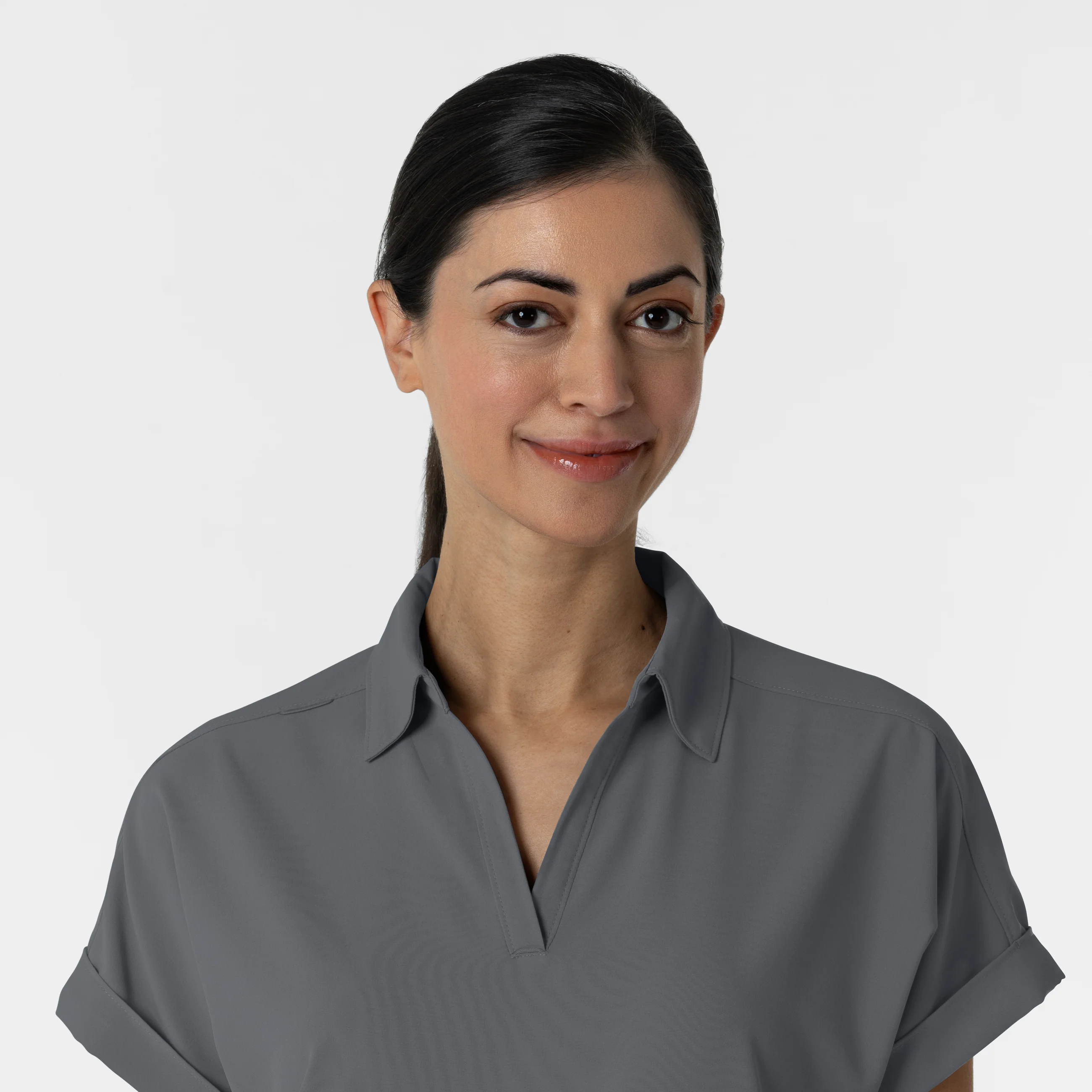 RENEW Women’s Flex-n-Reach Collar Scrub Top - Pewter - Image 5