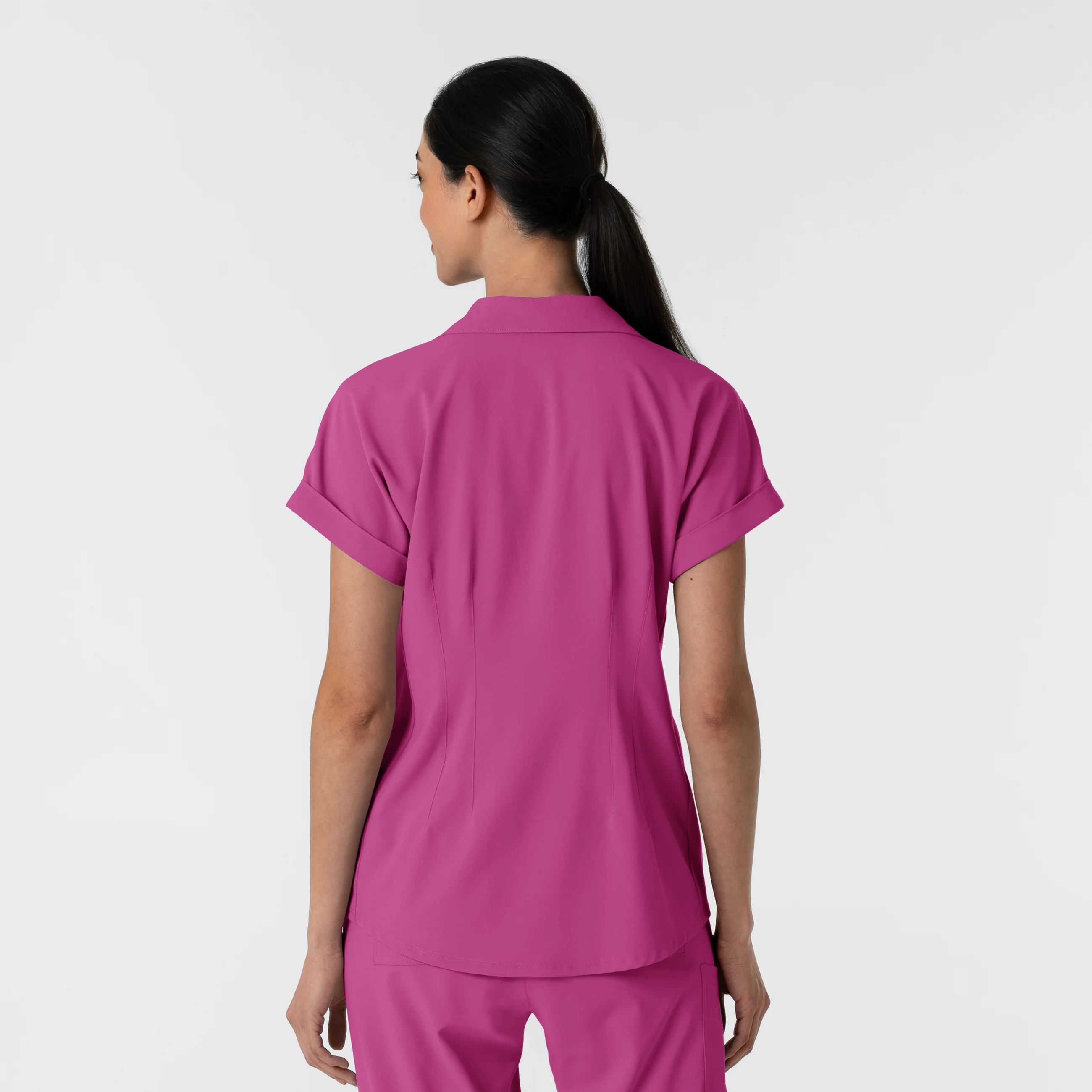 RENEW Women’s Flex-n-Reach Collar Scrub Top - Raspberry - Image 2