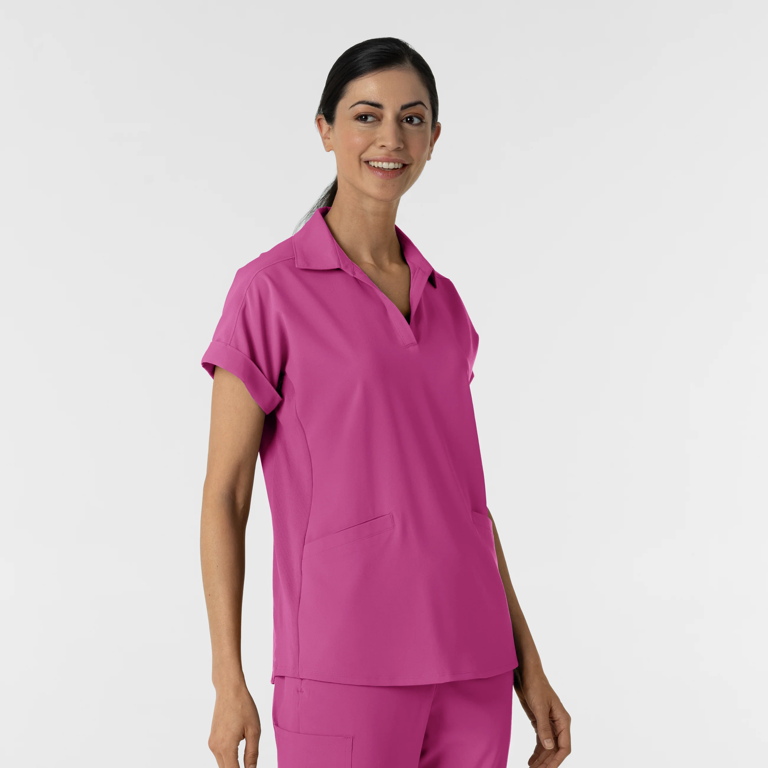 RENEW Women’s Flex-n-Reach Collar Scrub Top - Raspberry - Image 4