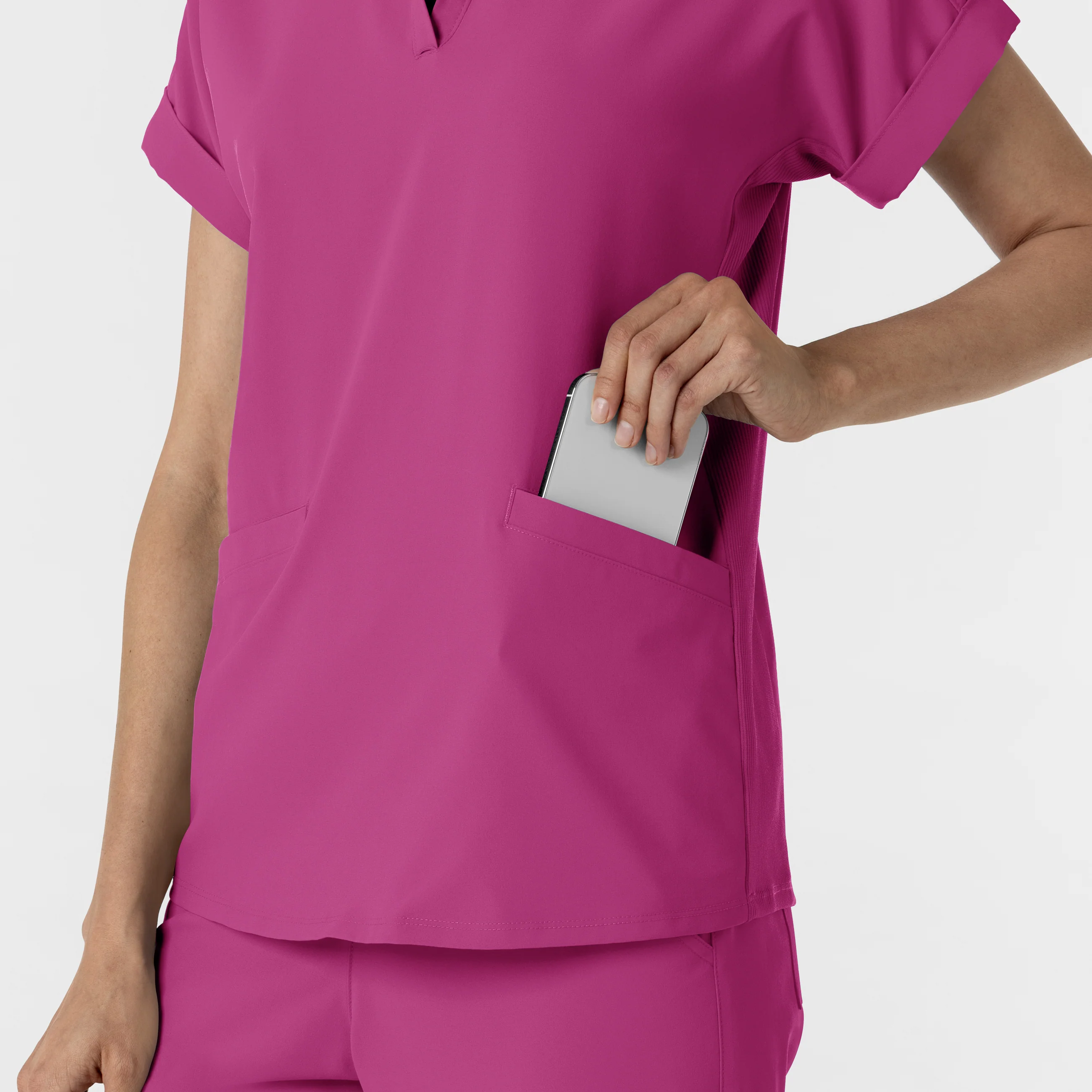 RENEW Women’s Flex-n-Reach Collar Scrub Top - Raspberry - Image 8
