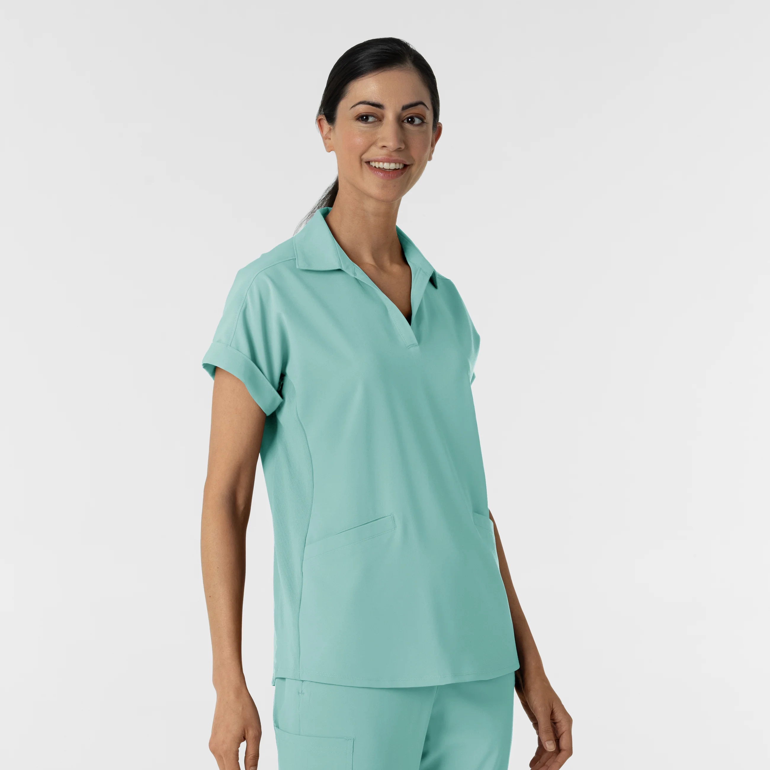 RENEW Women’s Flex-n-Reach Collar Scrub Top - Turquoise - Image 4