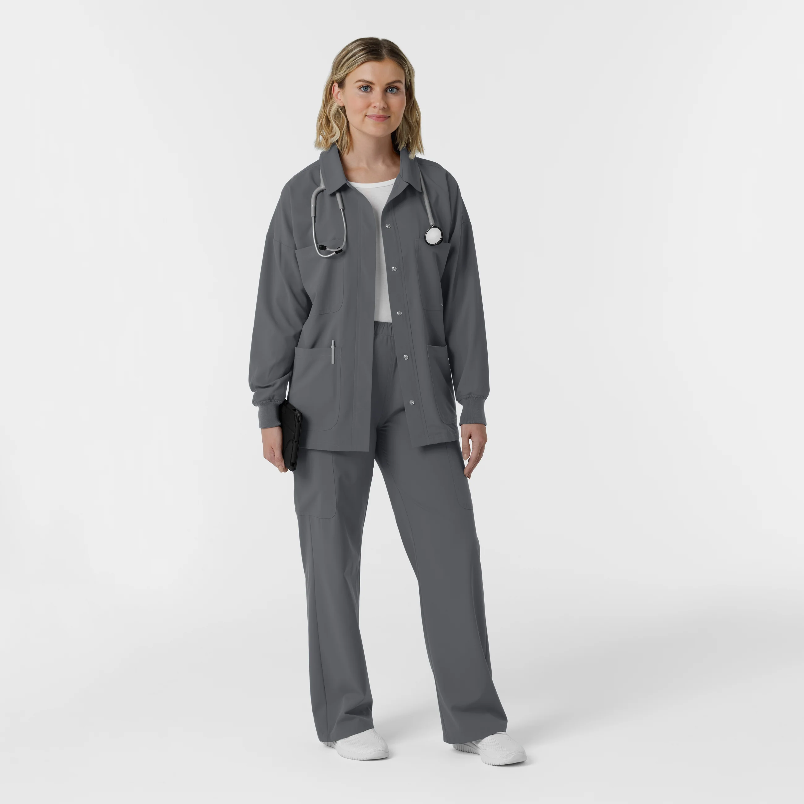 NURTUR Women’s Scrub Shirt Jacket - Pewter - Image 3