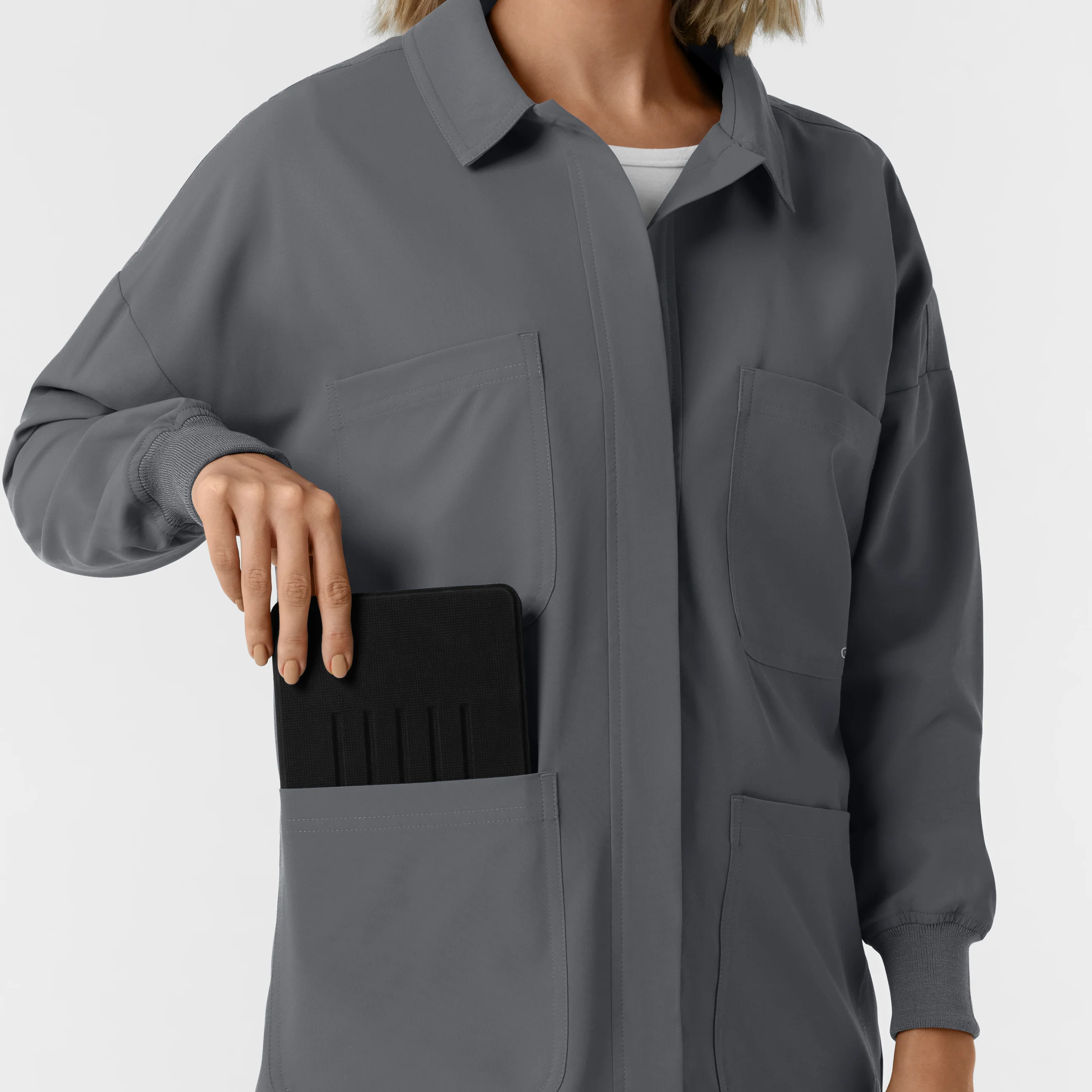 NURTUR Women’s Scrub Shirt Jacket - Pewter - Image 8