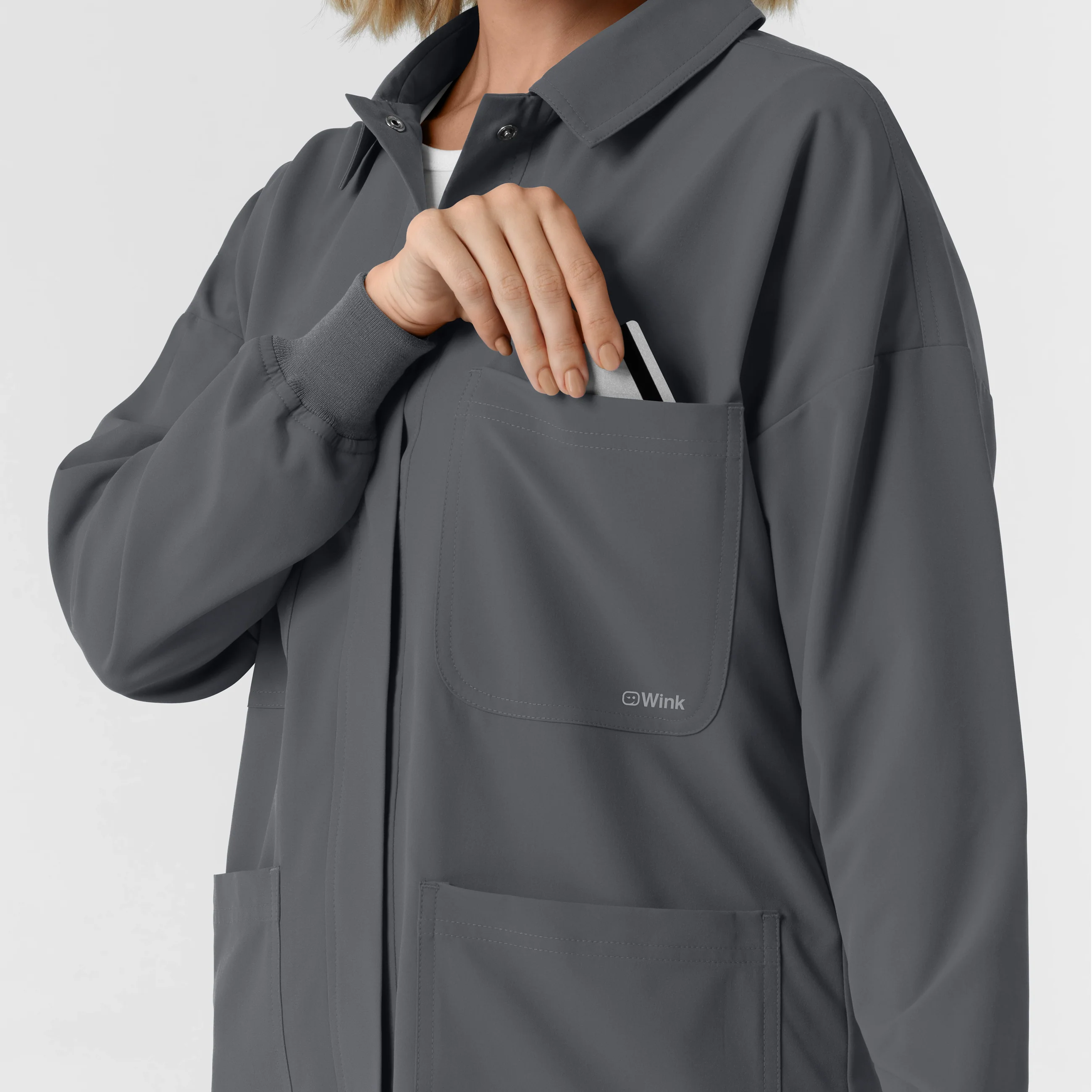 NURTUR Women’s Scrub Shirt Jacket - Pewter - Image 9