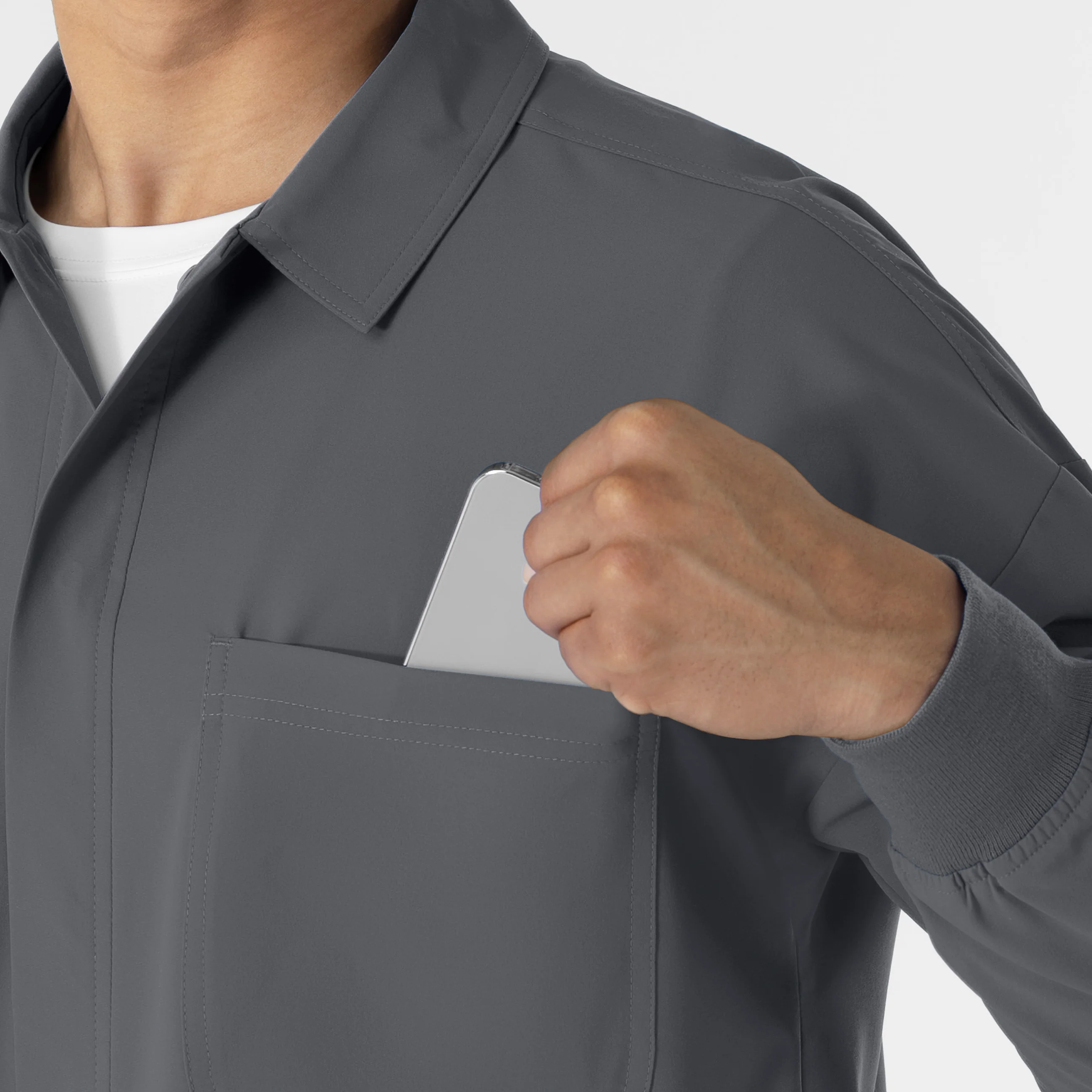 NURTUR Men’s Scrub Shirt Jacket - Pewter - Image 4