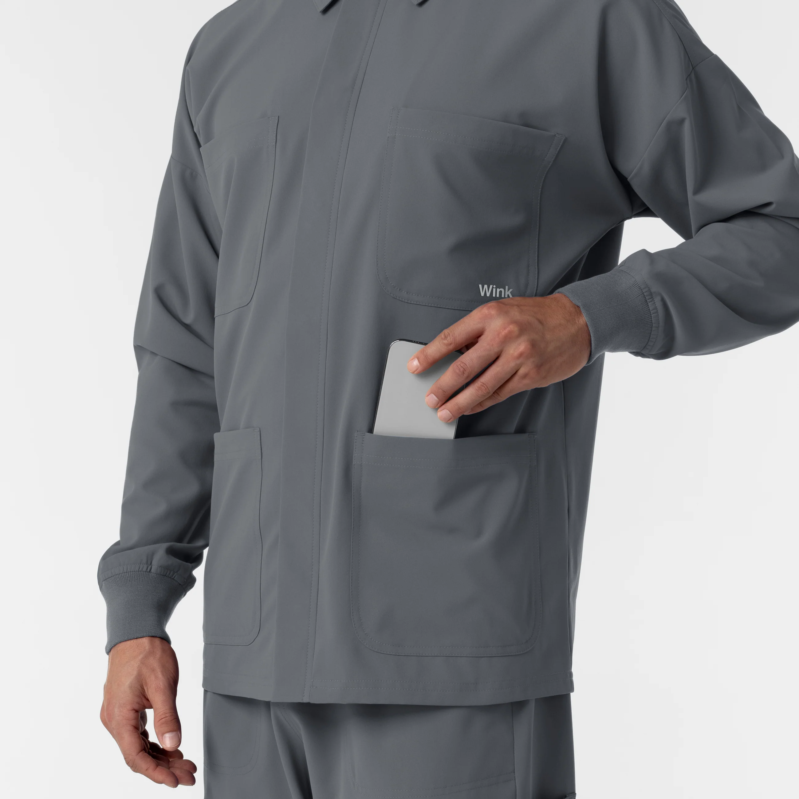 NURTUR Men’s Scrub Shirt Jacket - Pewter - Image 9