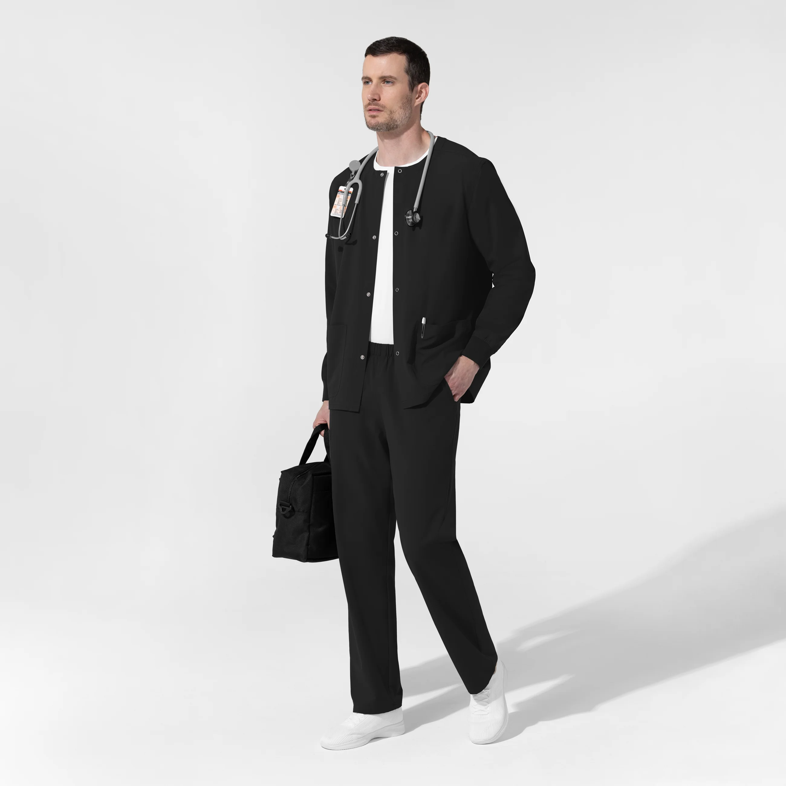 NURTUR Unisex Warm-Up Scrub Jacket - Black - Image 10