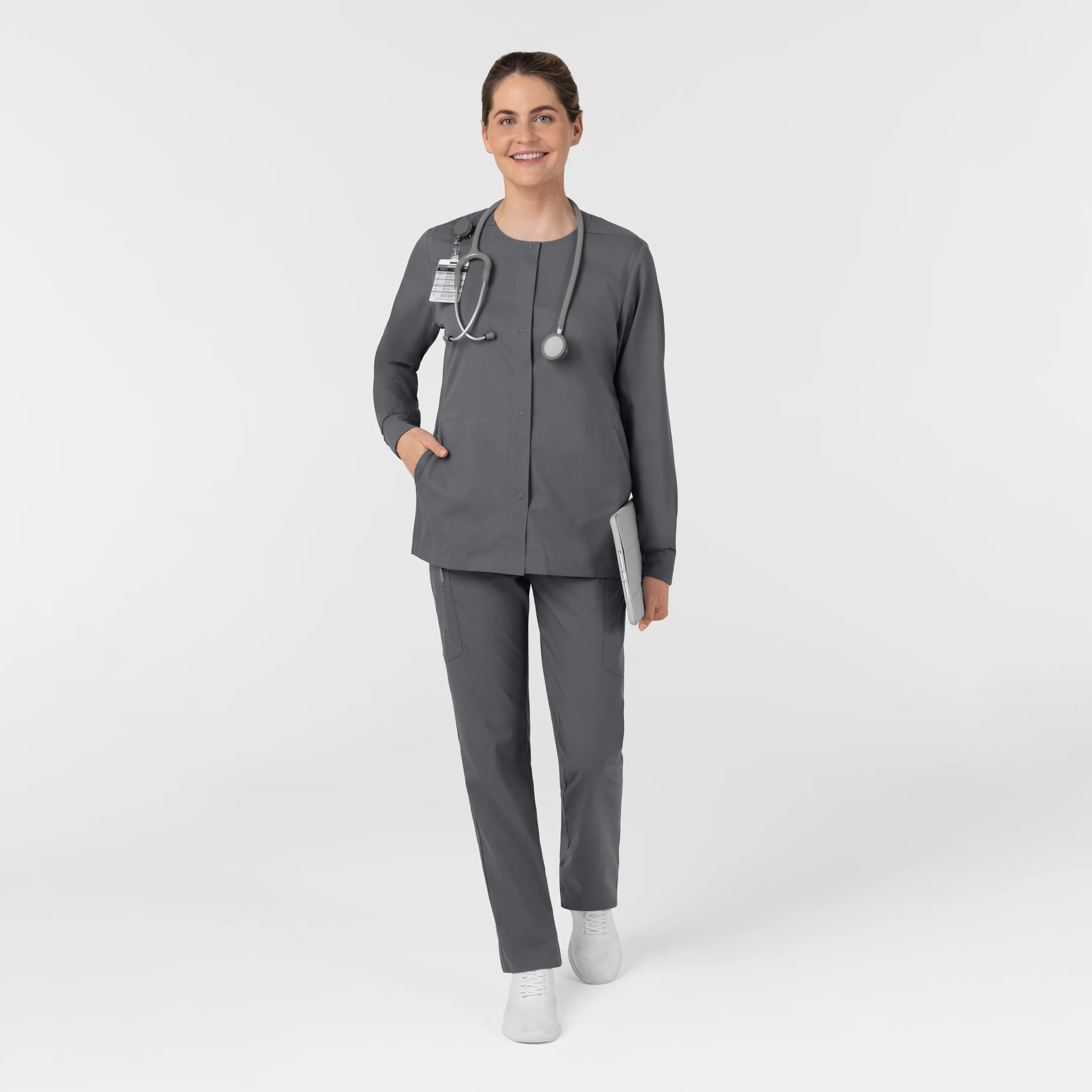 Boundless Women’s Warm-Up Scrub Jacket - Pewter - Image 3