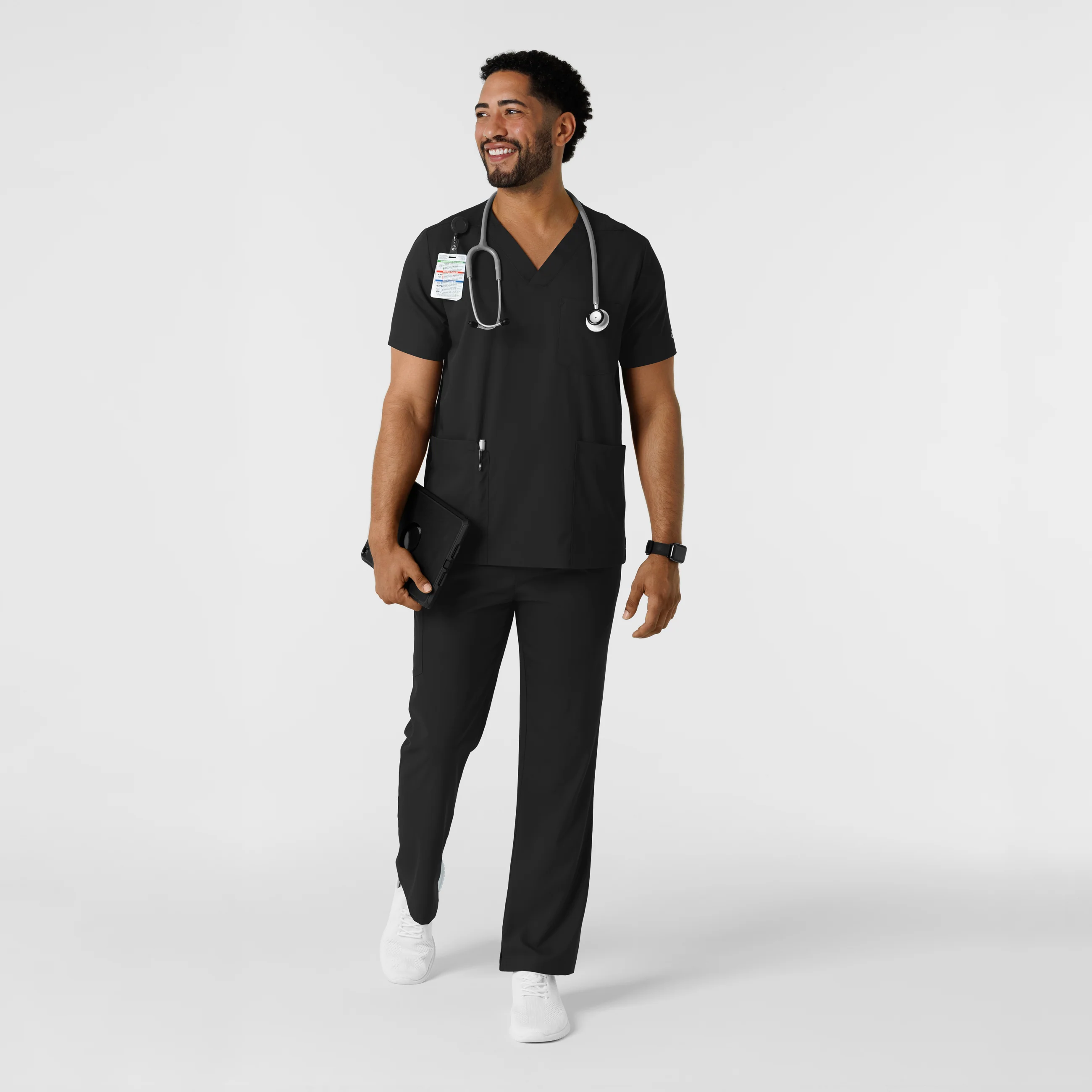 Boundless Men's Multi Pocket V-Neck Scrub Top - Black - Image 3