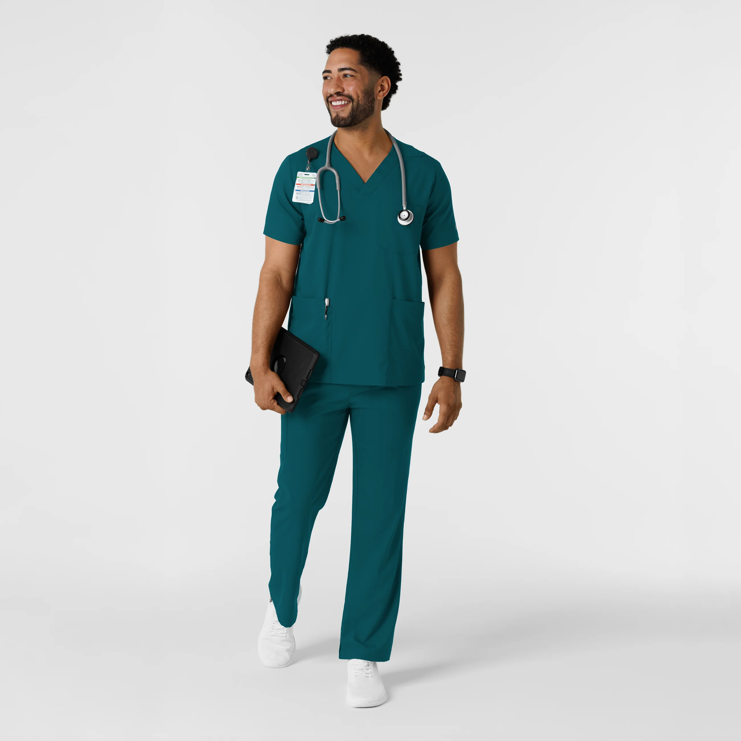 Boundless Men's Multi Pocket V-Neck Scrub Top - Caribbean - Image 3