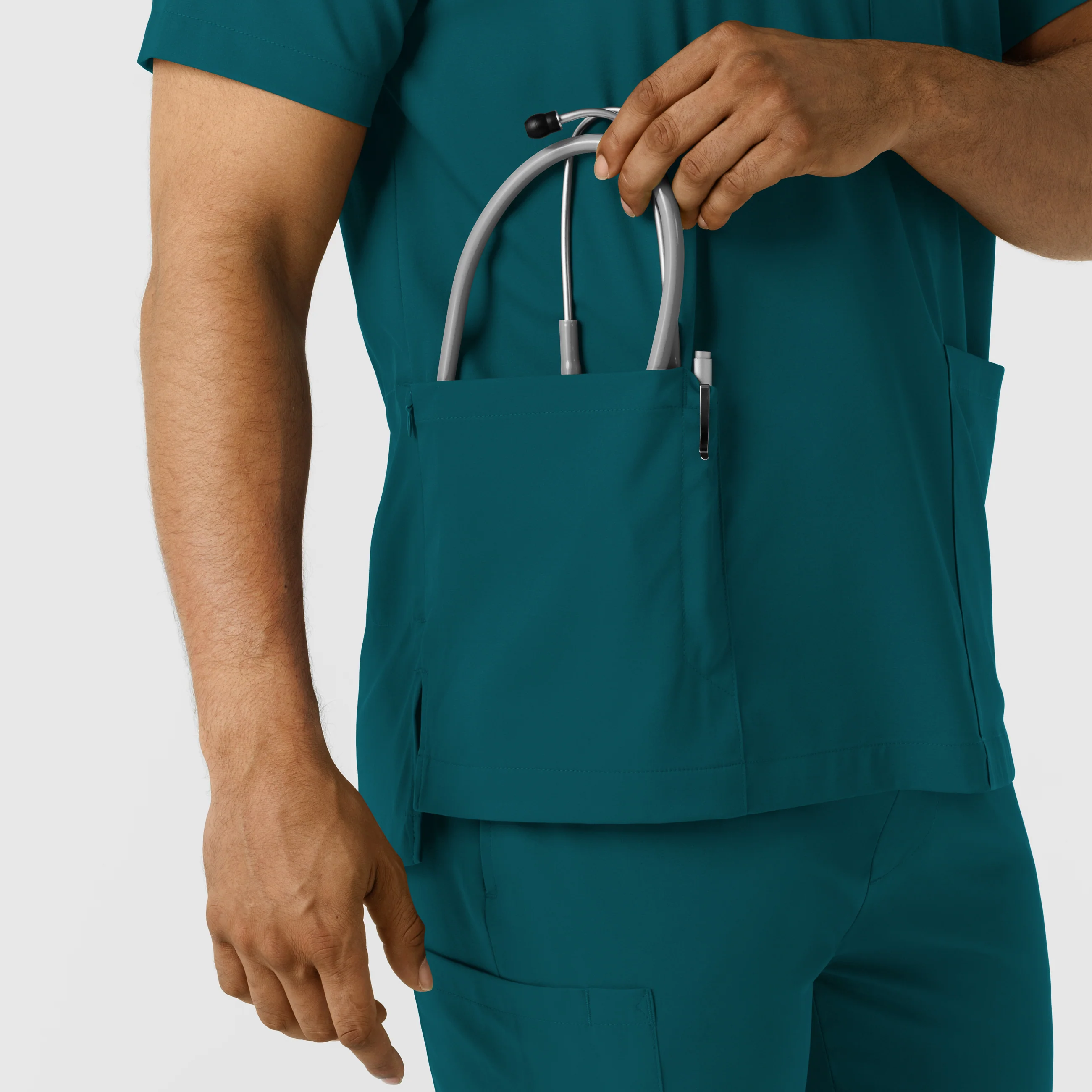 Boundless Men's Multi Pocket V-Neck Scrub Top - Caribbean - Image 9