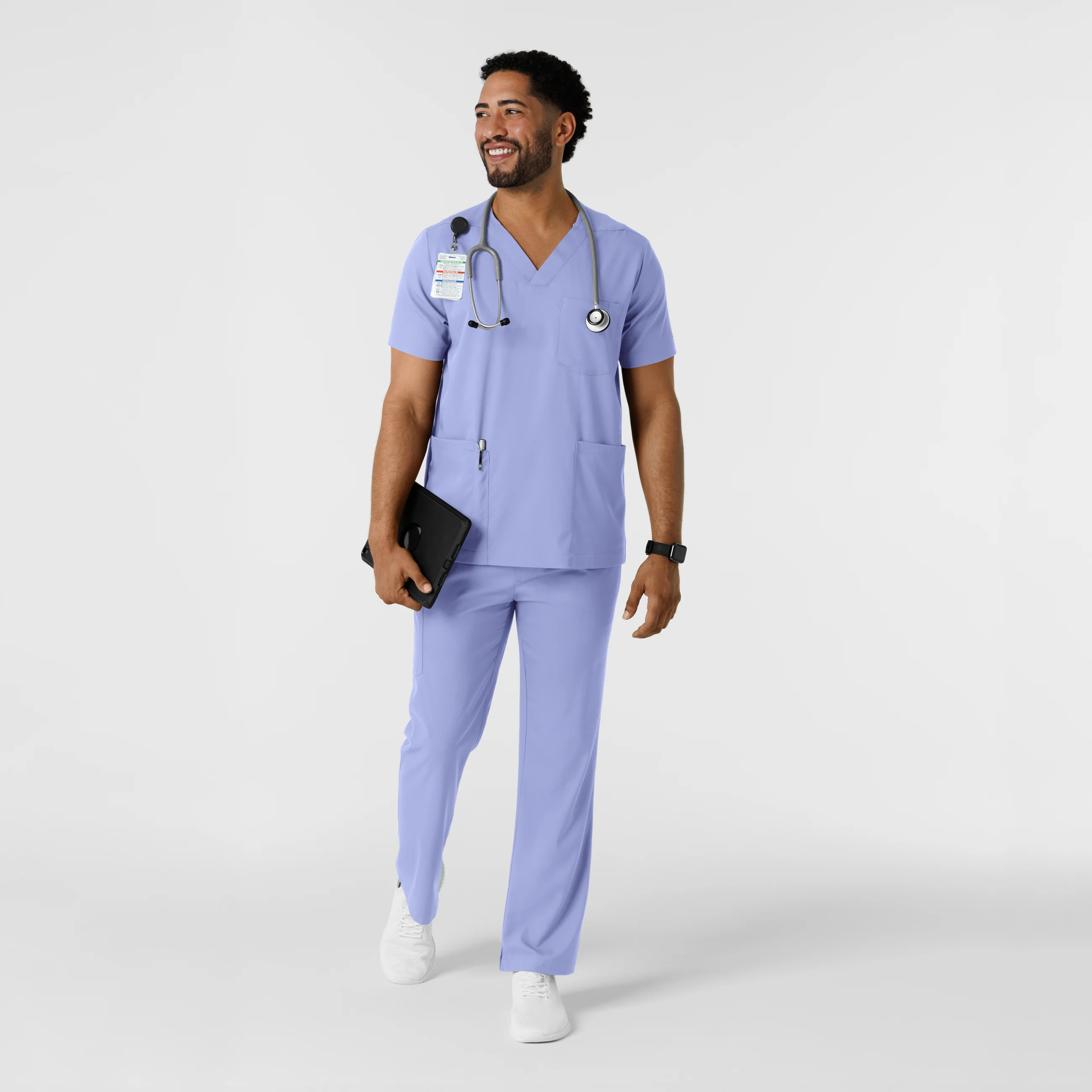 Boundless Men's Multi Pocket V-Neck Scrub Top - Ceil Blue - Image 3