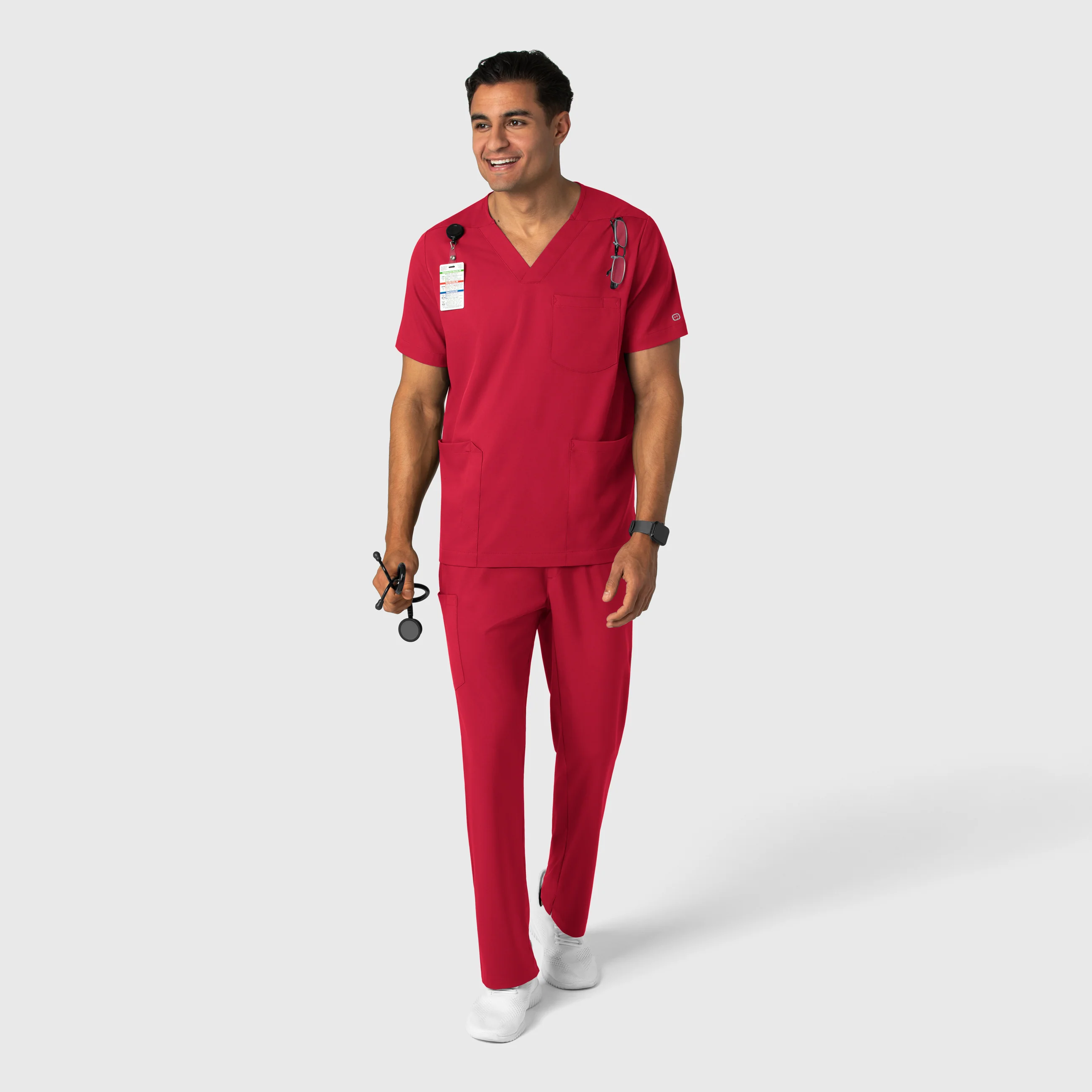 Boundless Men's Multi Pocket V-Neck Scrub Top - Red - Image 3