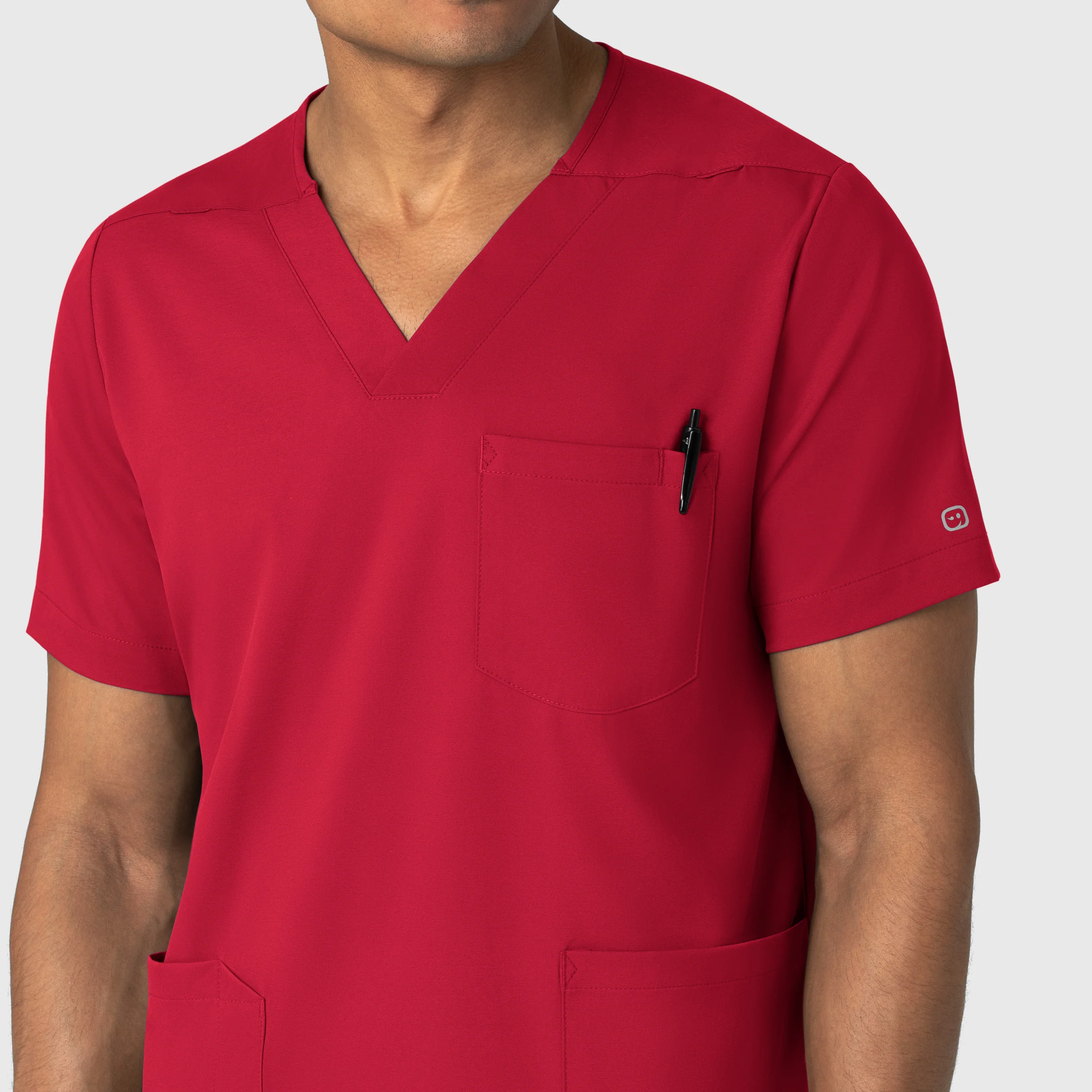 Boundless Men's Multi Pocket V-Neck Scrub Top - Red - Image 5