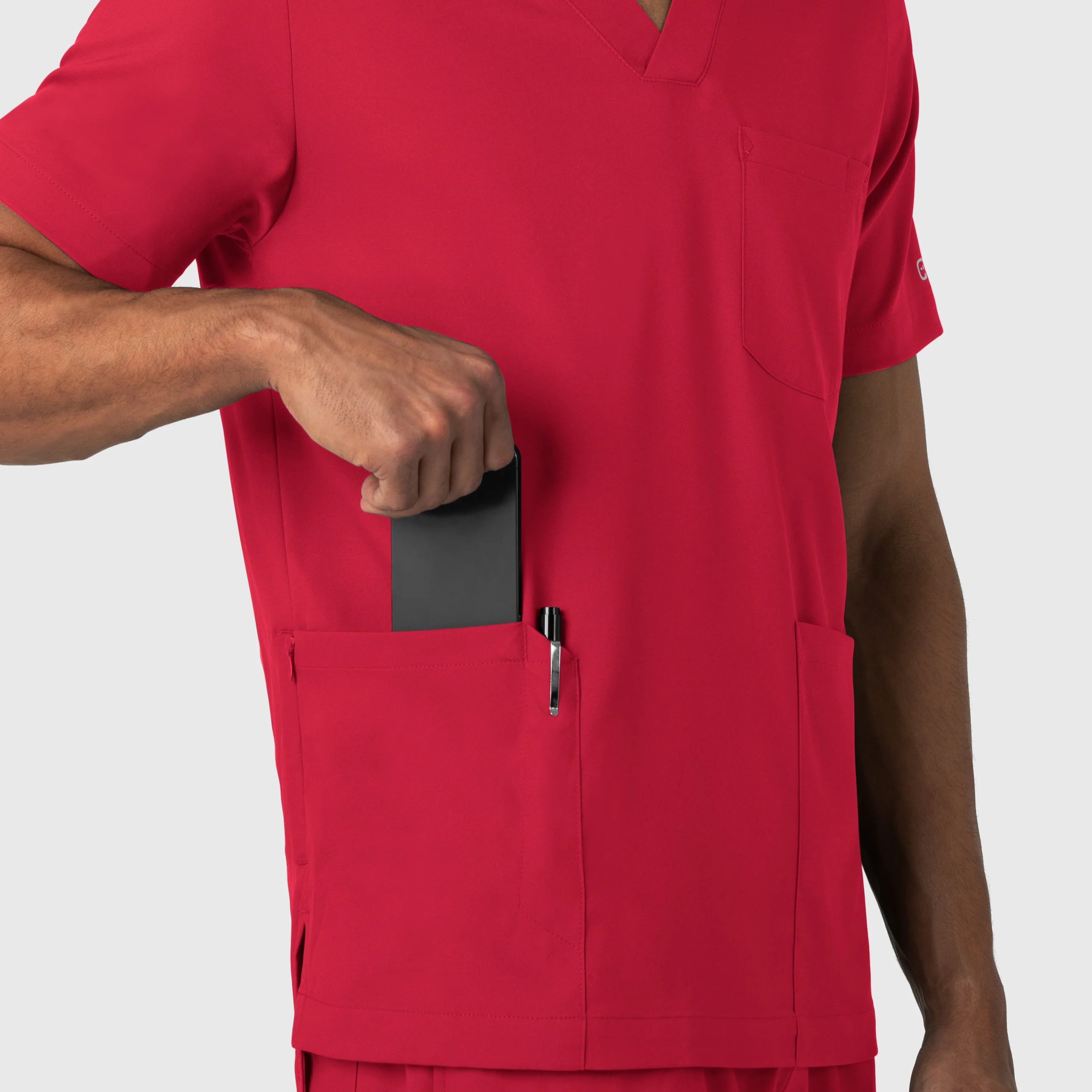 Boundless Men's Multi Pocket V-Neck Scrub Top - Red - Image 9