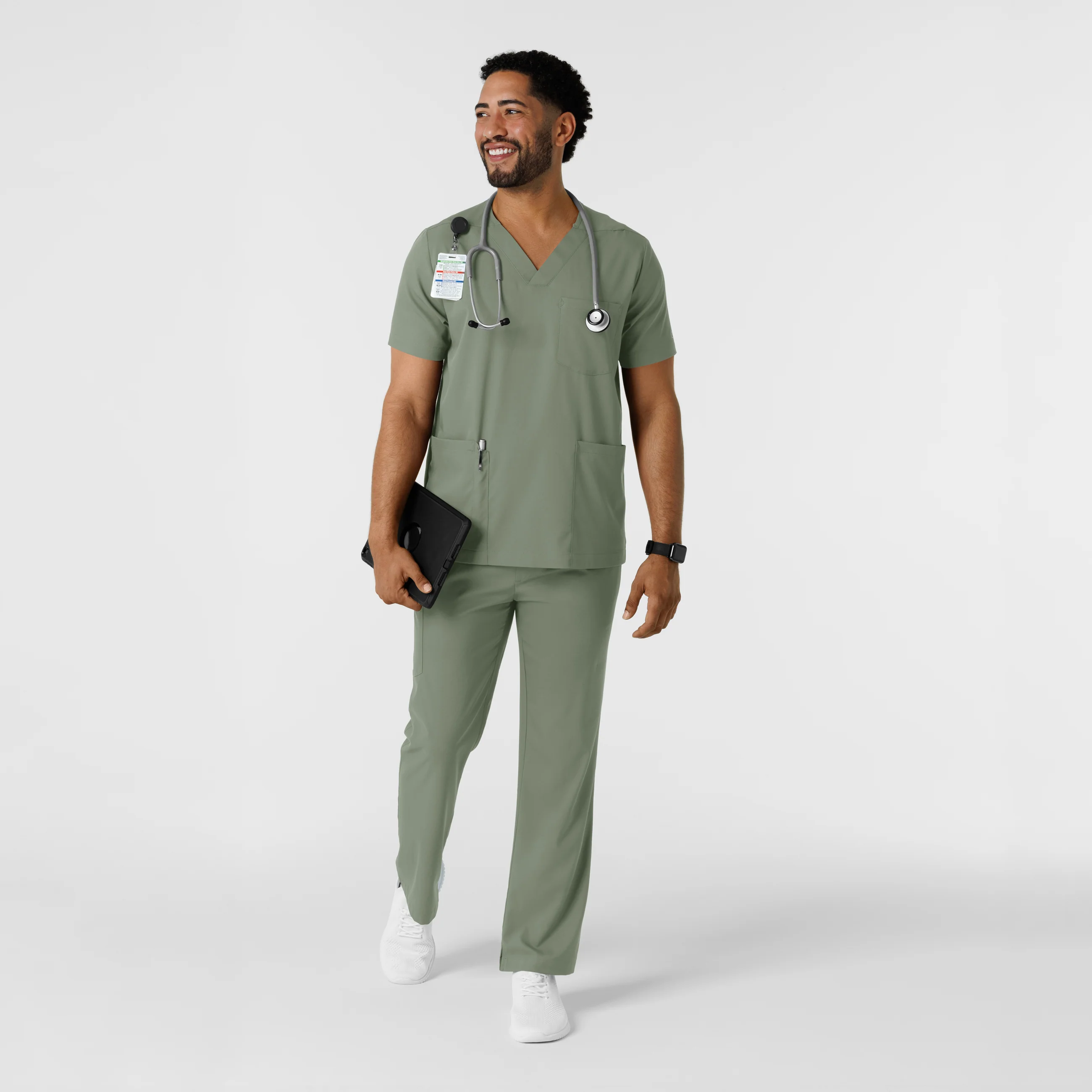 Boundless Men's Multi Pocket V-Neck Scrub Top - Sage - Image 3