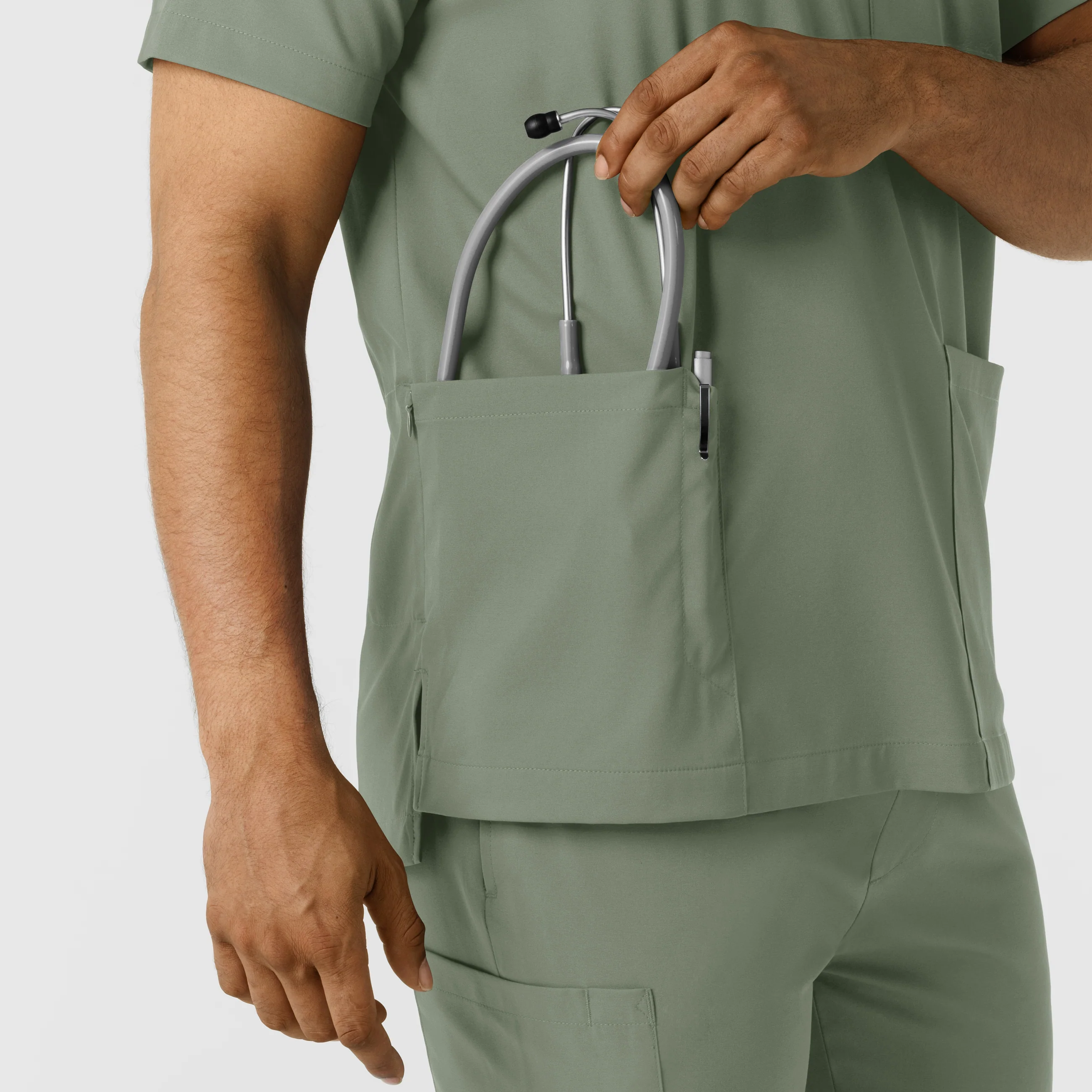 Boundless Men's Multi Pocket V-Neck Scrub Top - Sage - Image 9
