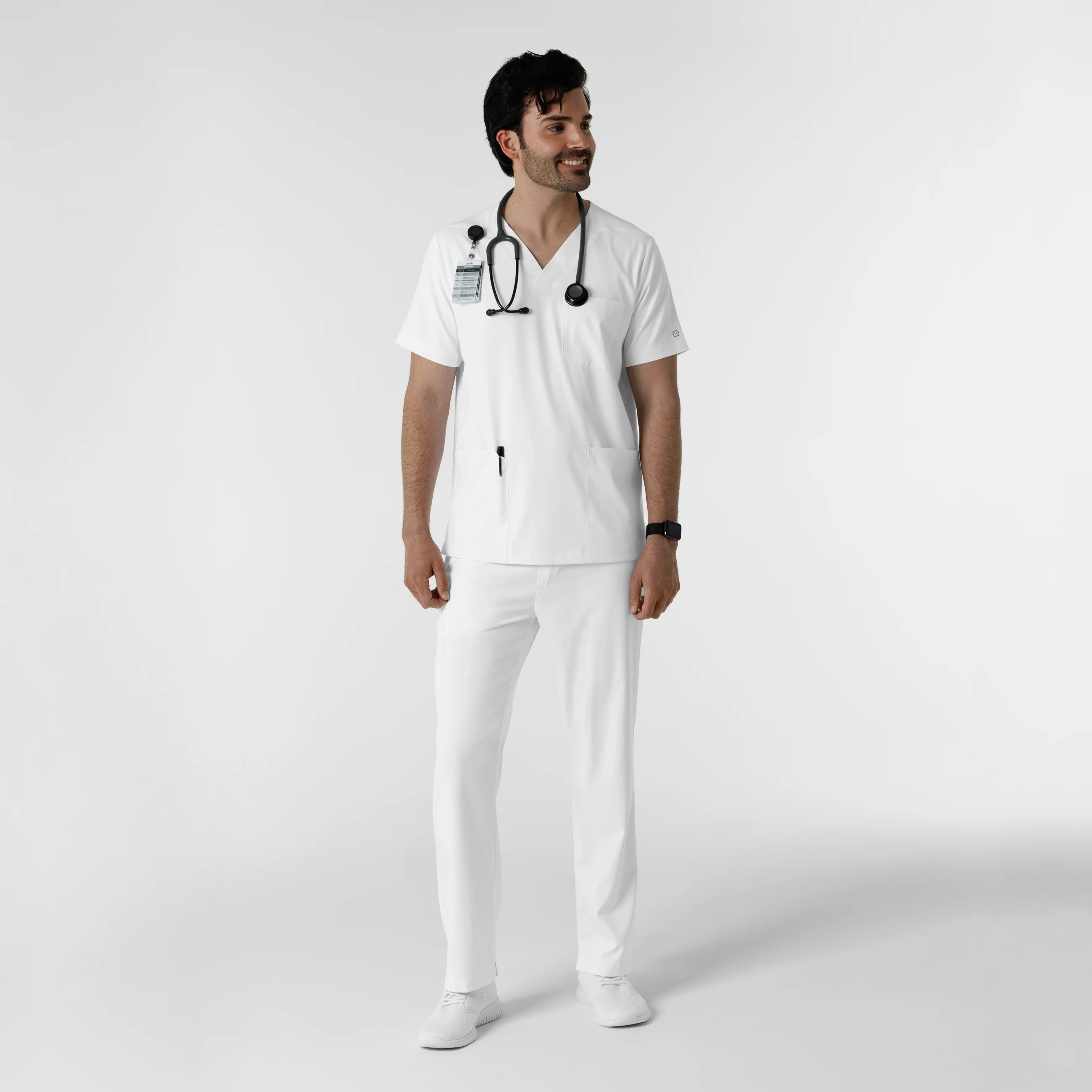 Boundless Men's Multi Pocket V-Neck Scrub Top - White - Image 3