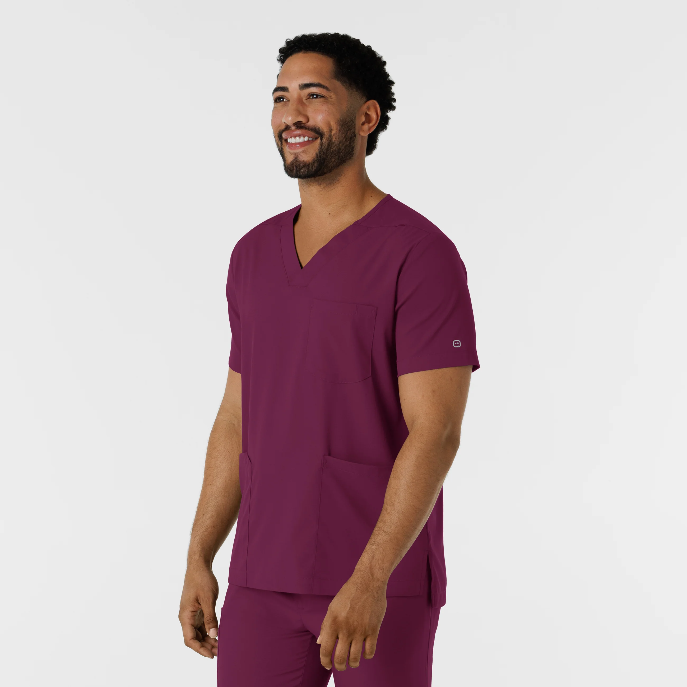 Boundless Men's Multi Pocket V-Neck Scrub Top - Wine - Image 4