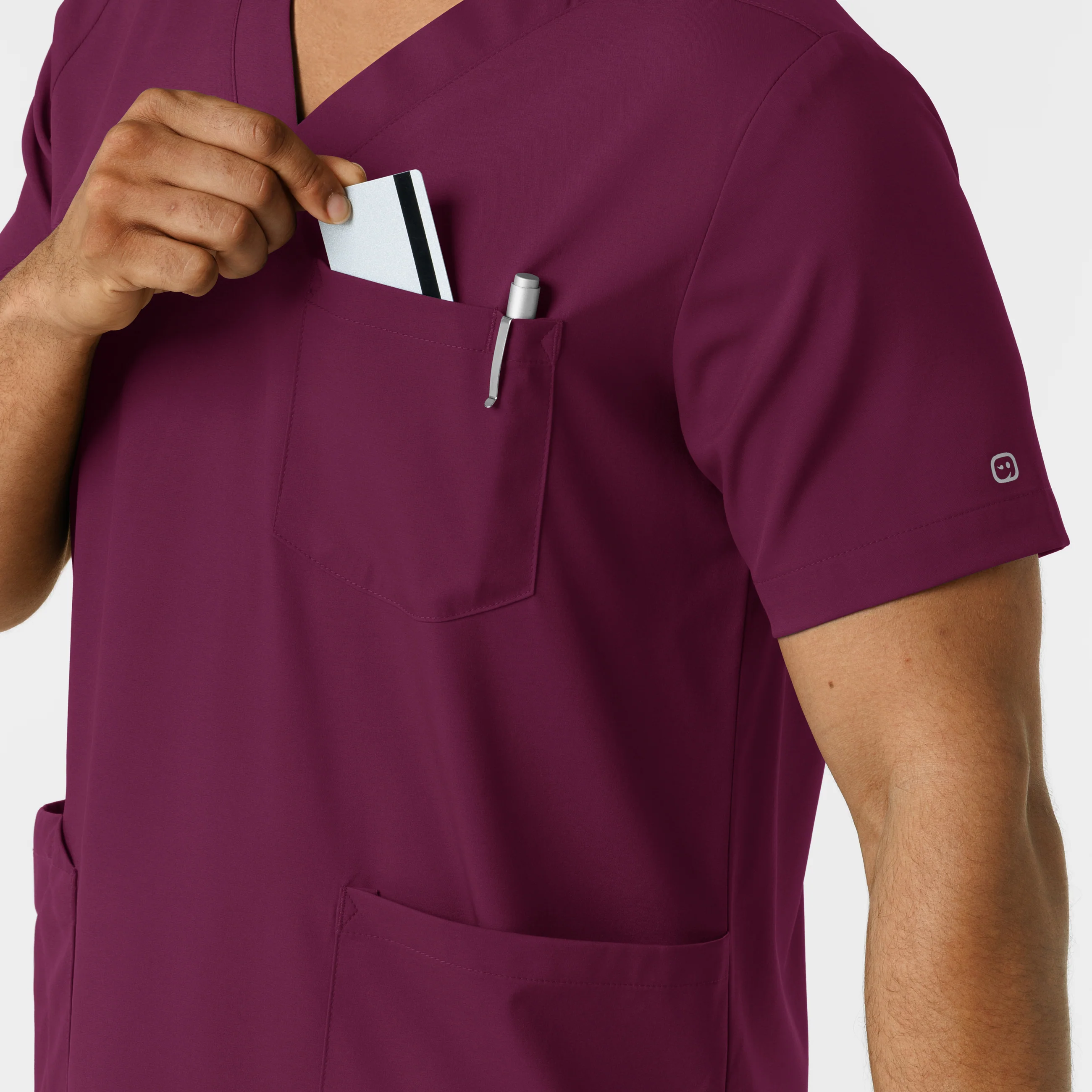 Boundless Men's Multi Pocket V-Neck Scrub Top - Wine - Image 7