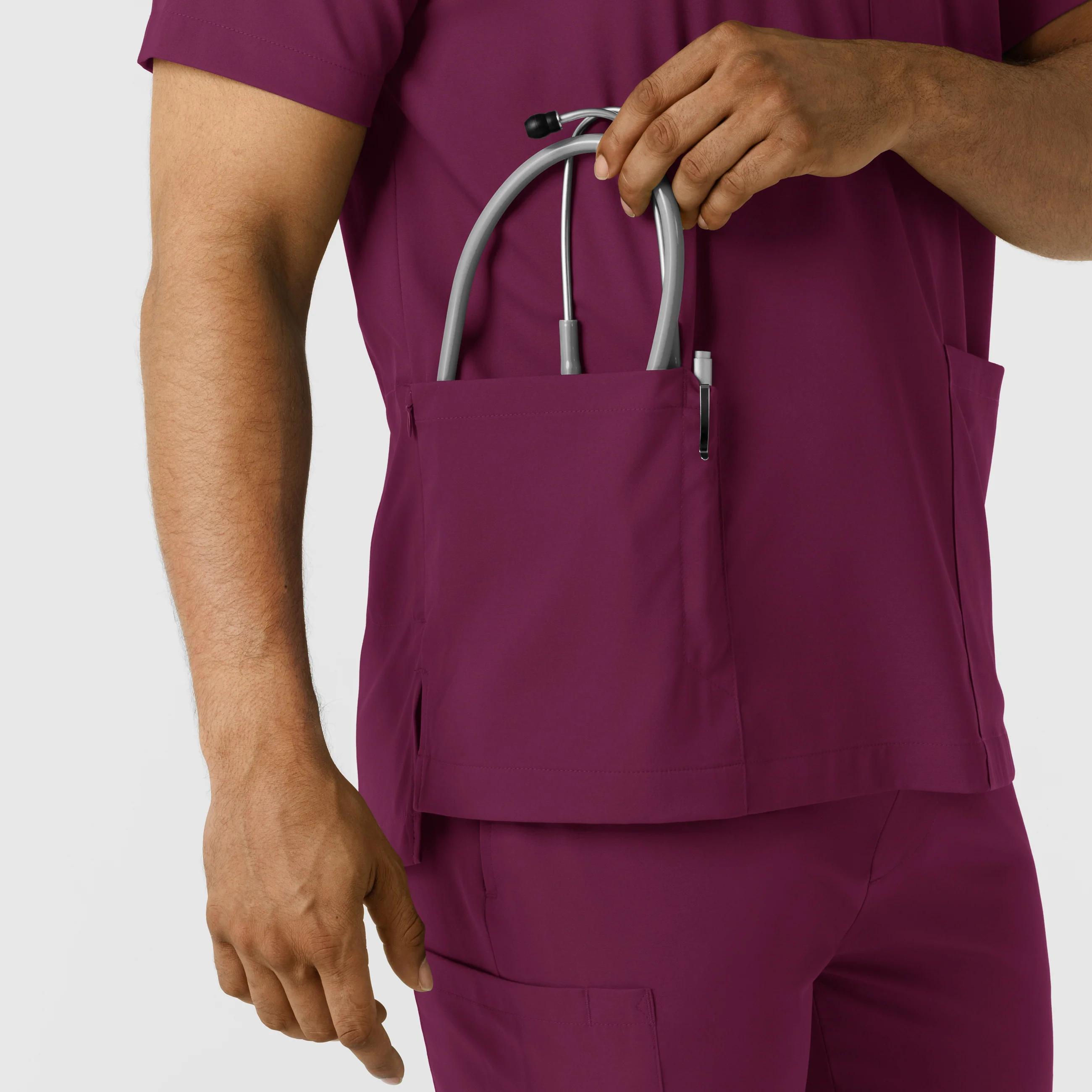 Boundless Men's Multi Pocket V-Neck Scrub Top - Wine - Image 9