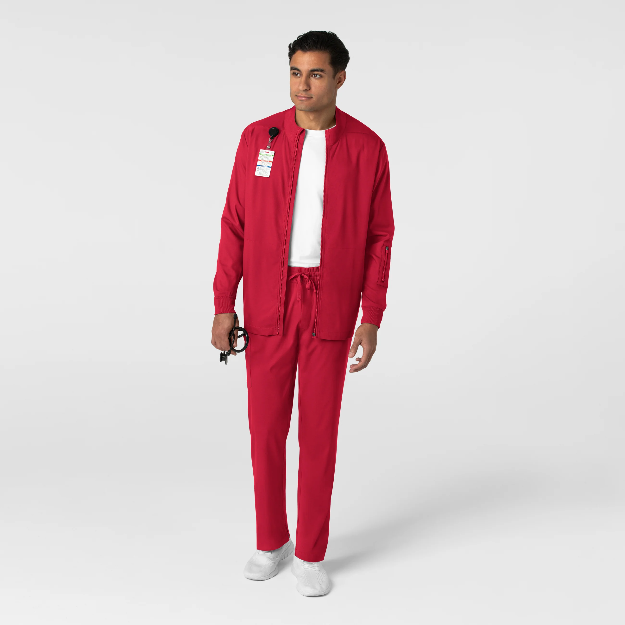 Boundless Men's Warm Up Scrub Jacket - Red - Image 3