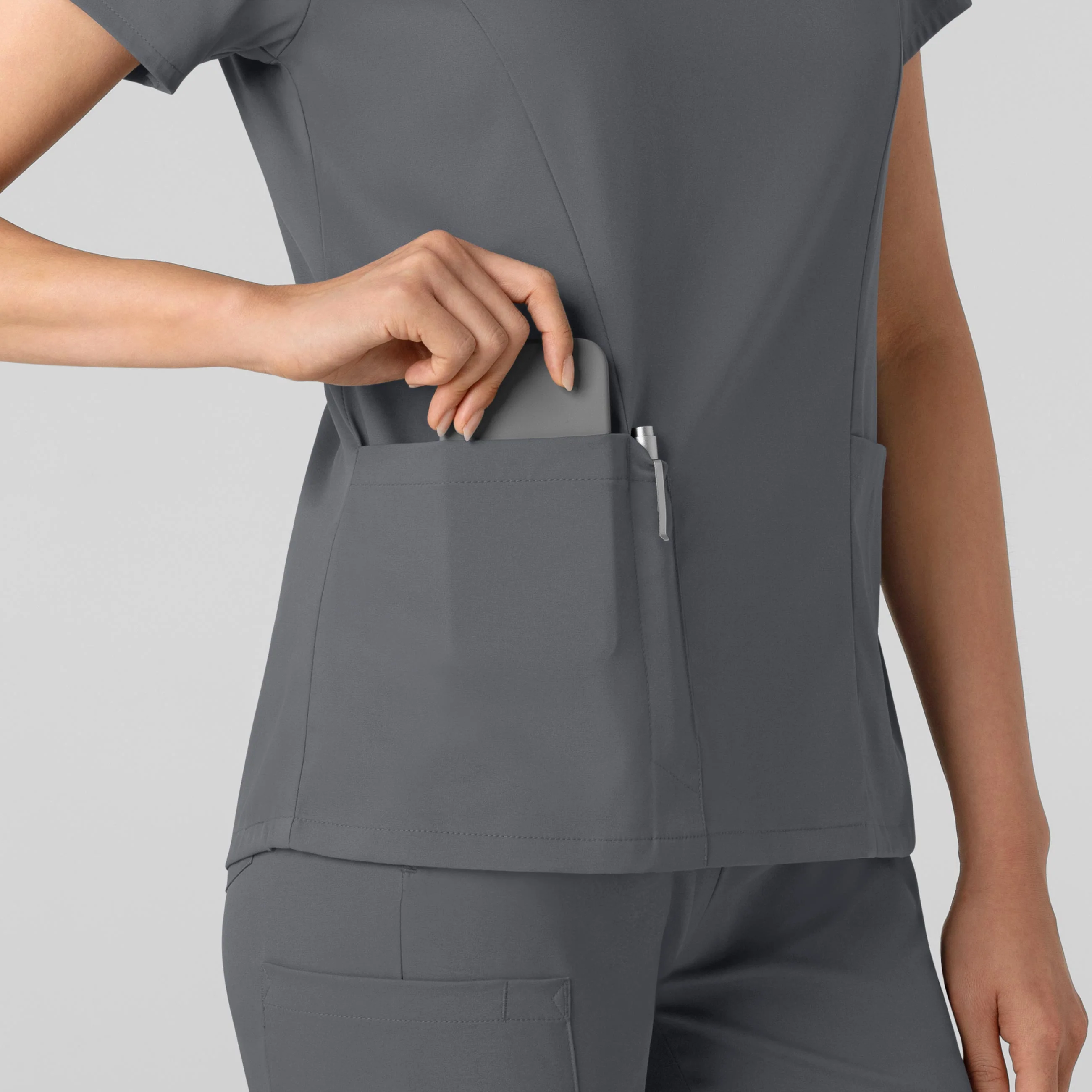 Boundless Women's 2-Pocket V-Neck Scrub Top - Pewter - Image 7