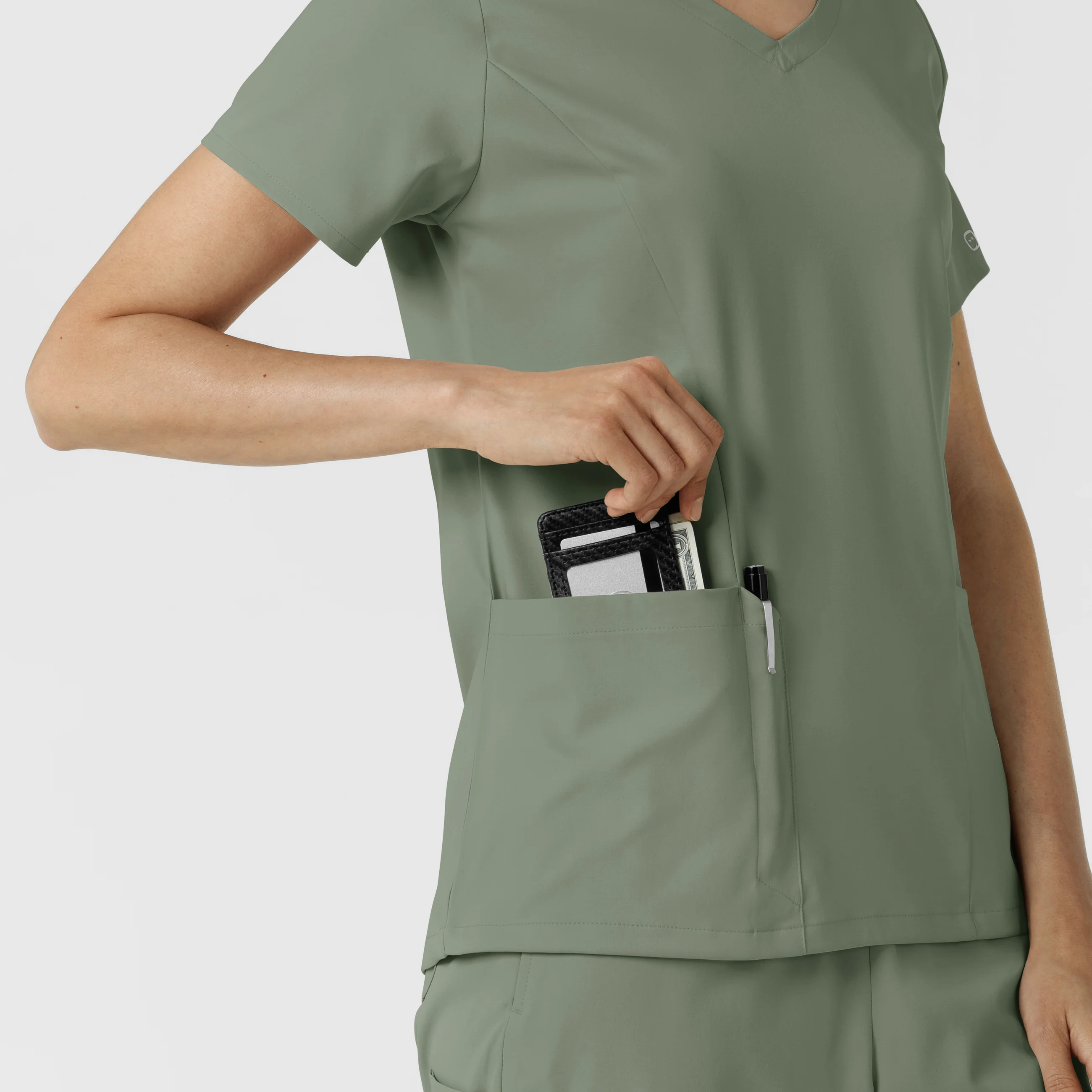 Boundless Women's 2-Pocket V-Neck Scrub Top - Sage - Image 8