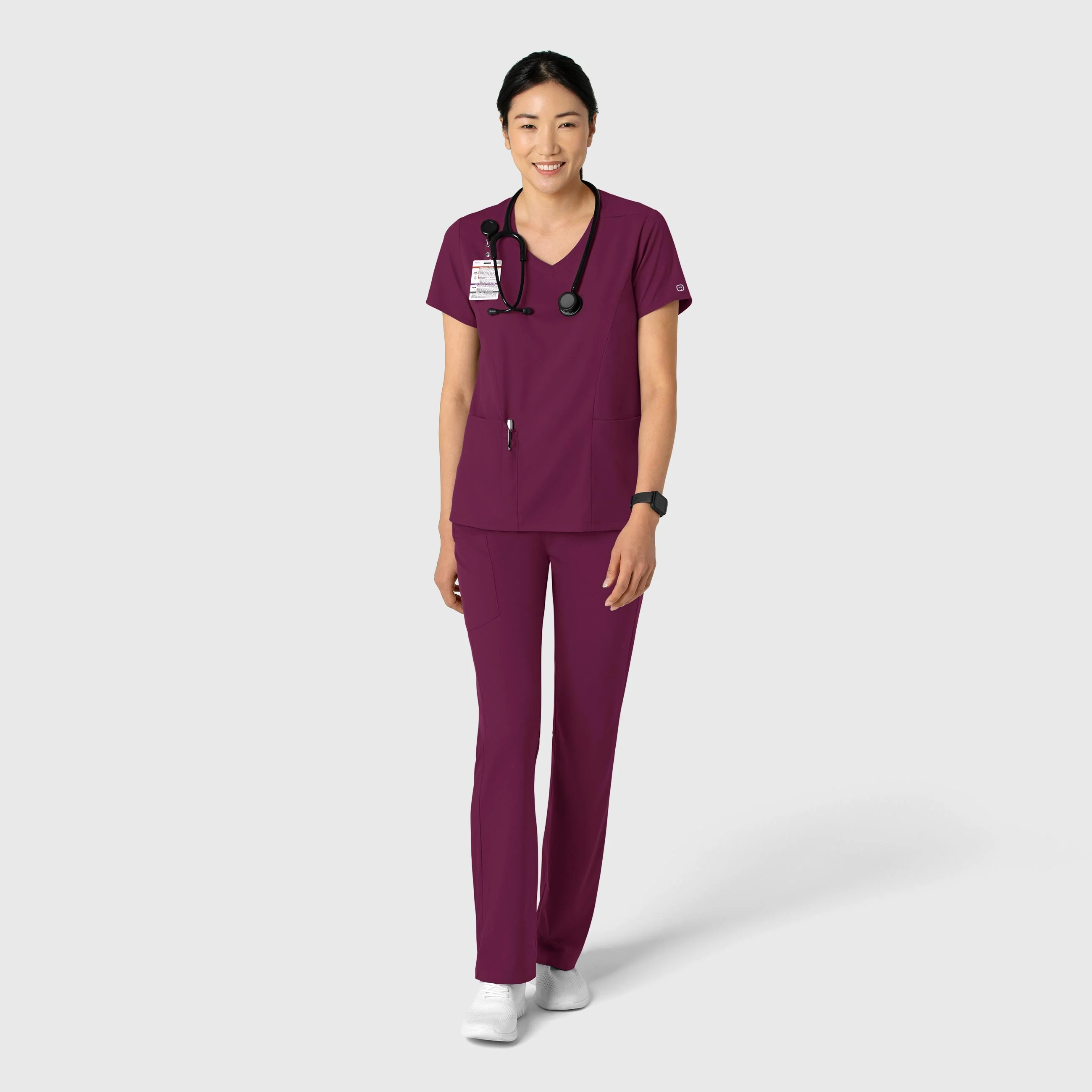 Boundless Women's 2-Pocket V-Neck Scrub Top - Wine - Image 3