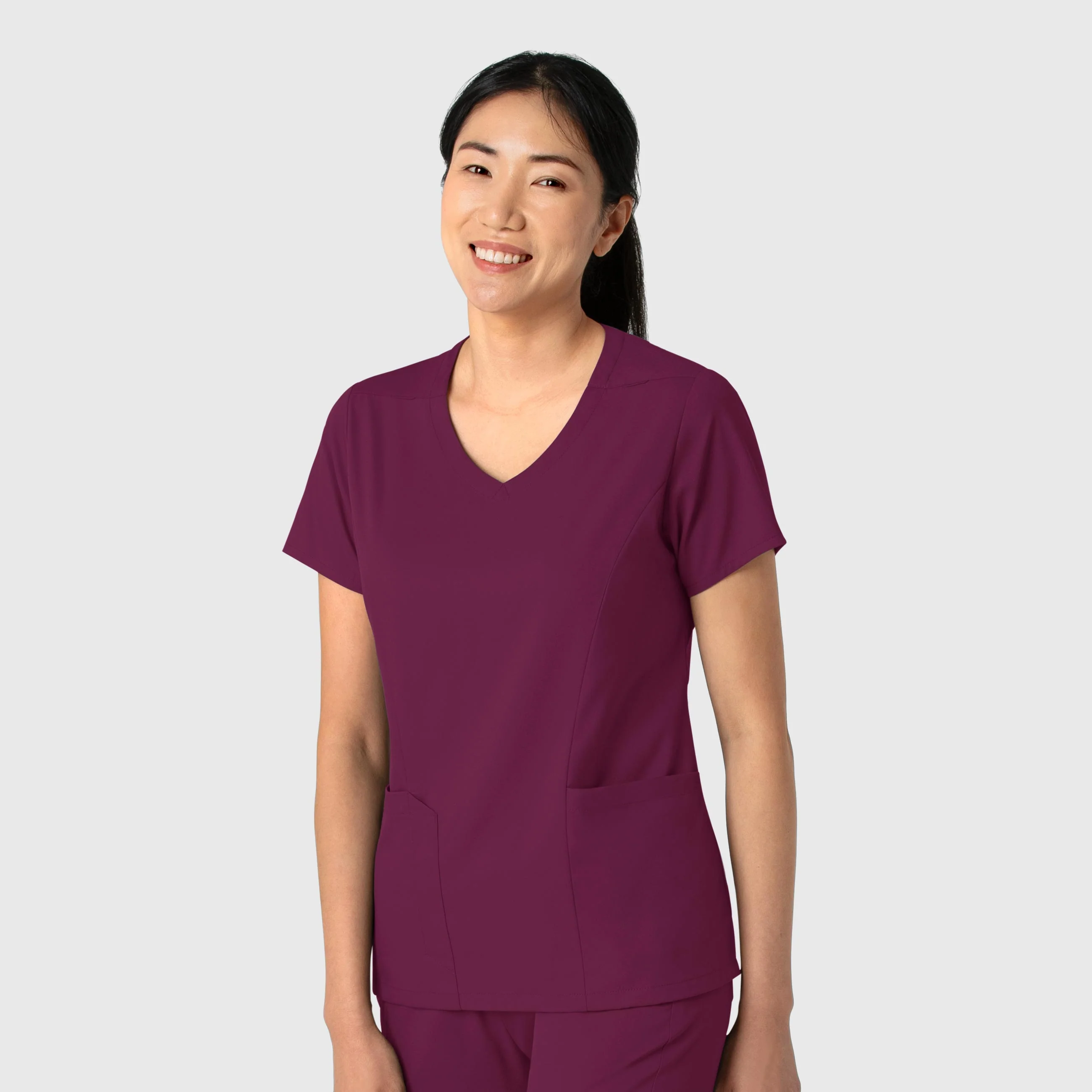 Boundless Women's 2-Pocket V-Neck Scrub Top - Wine - Image 4
