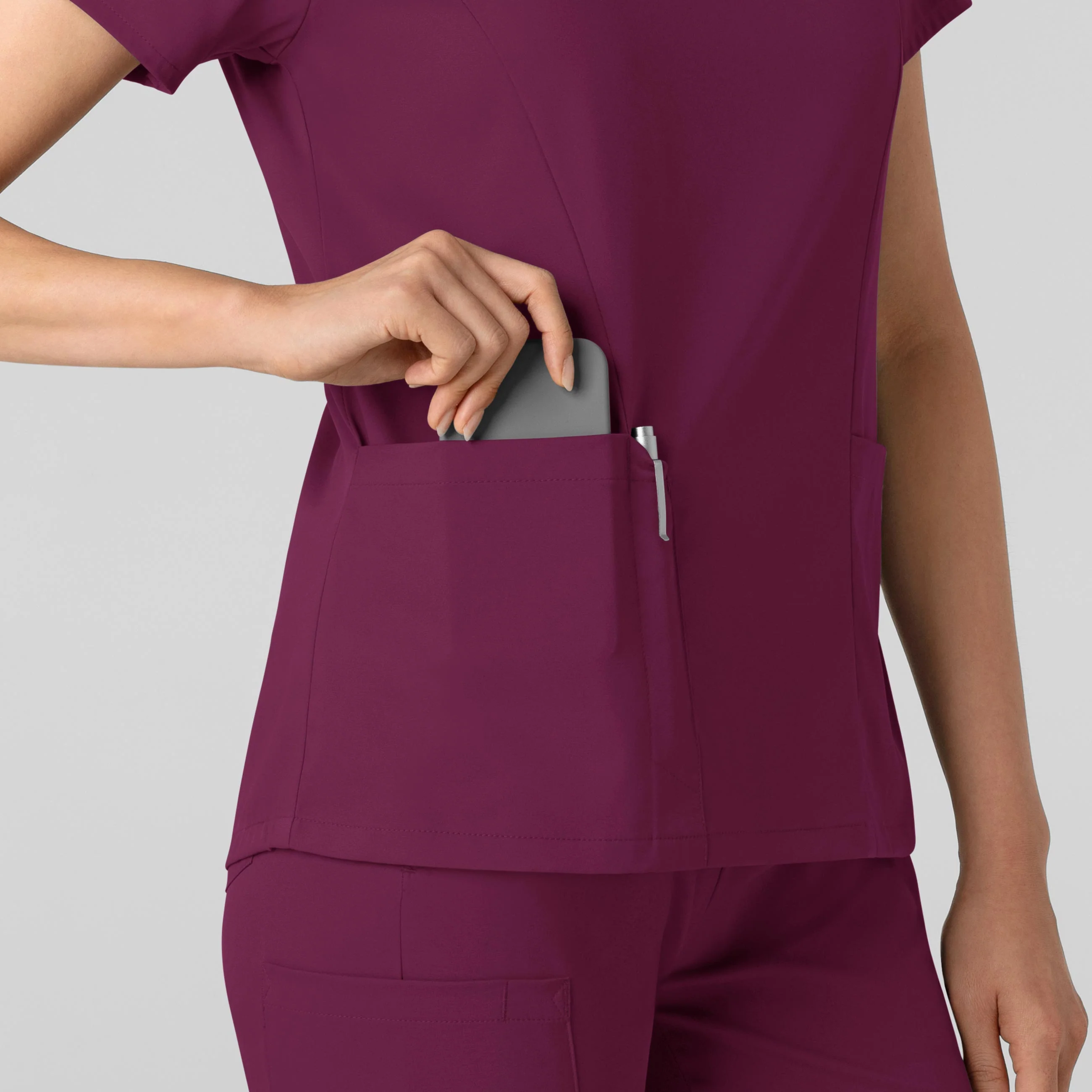 Boundless Women's 2-Pocket V-Neck Scrub Top - Wine - Image 7