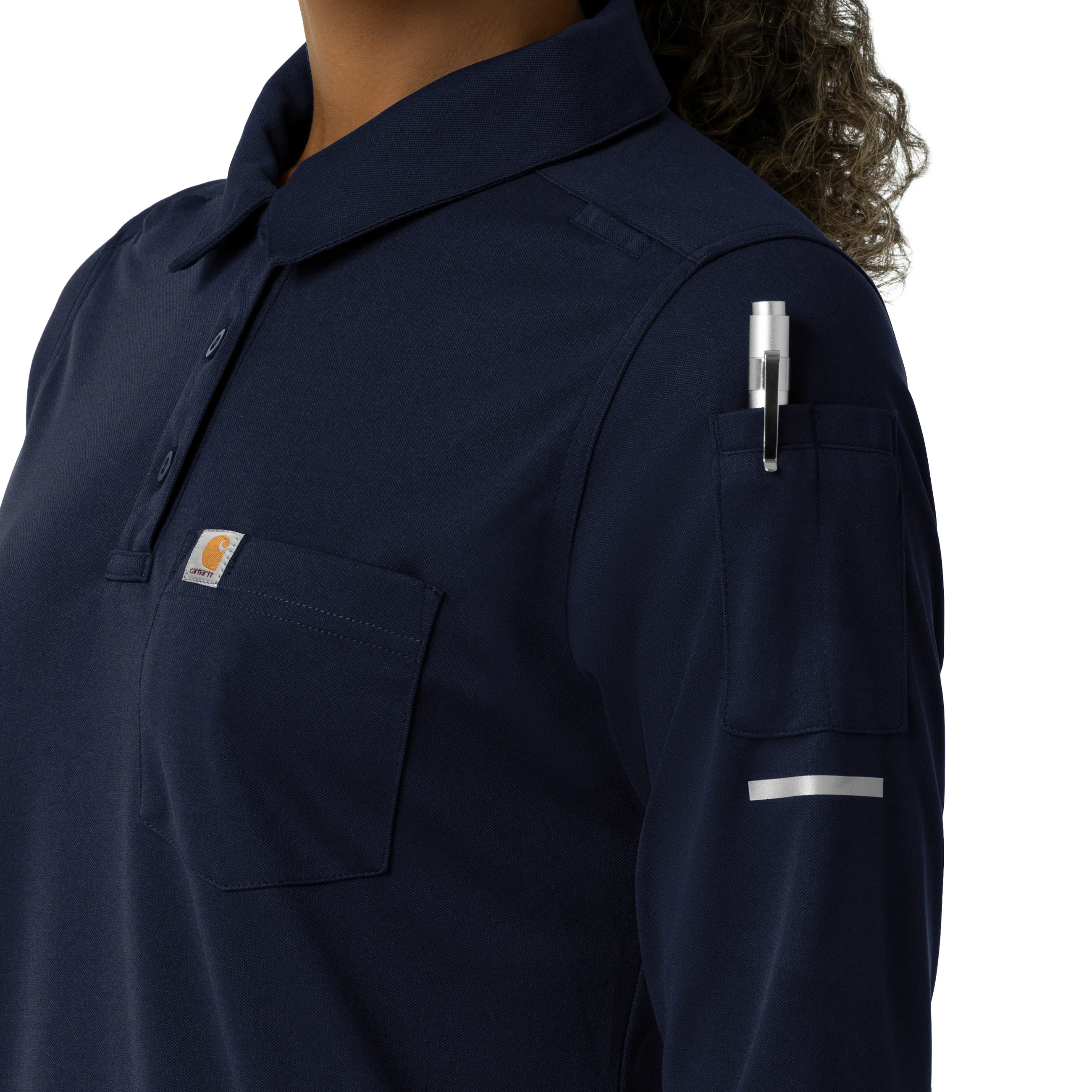 Carhartt Rugged Flex RSCU Women's Heavyweight Long Sleeve Polo Scrub Top - Dark Navy - Image 4