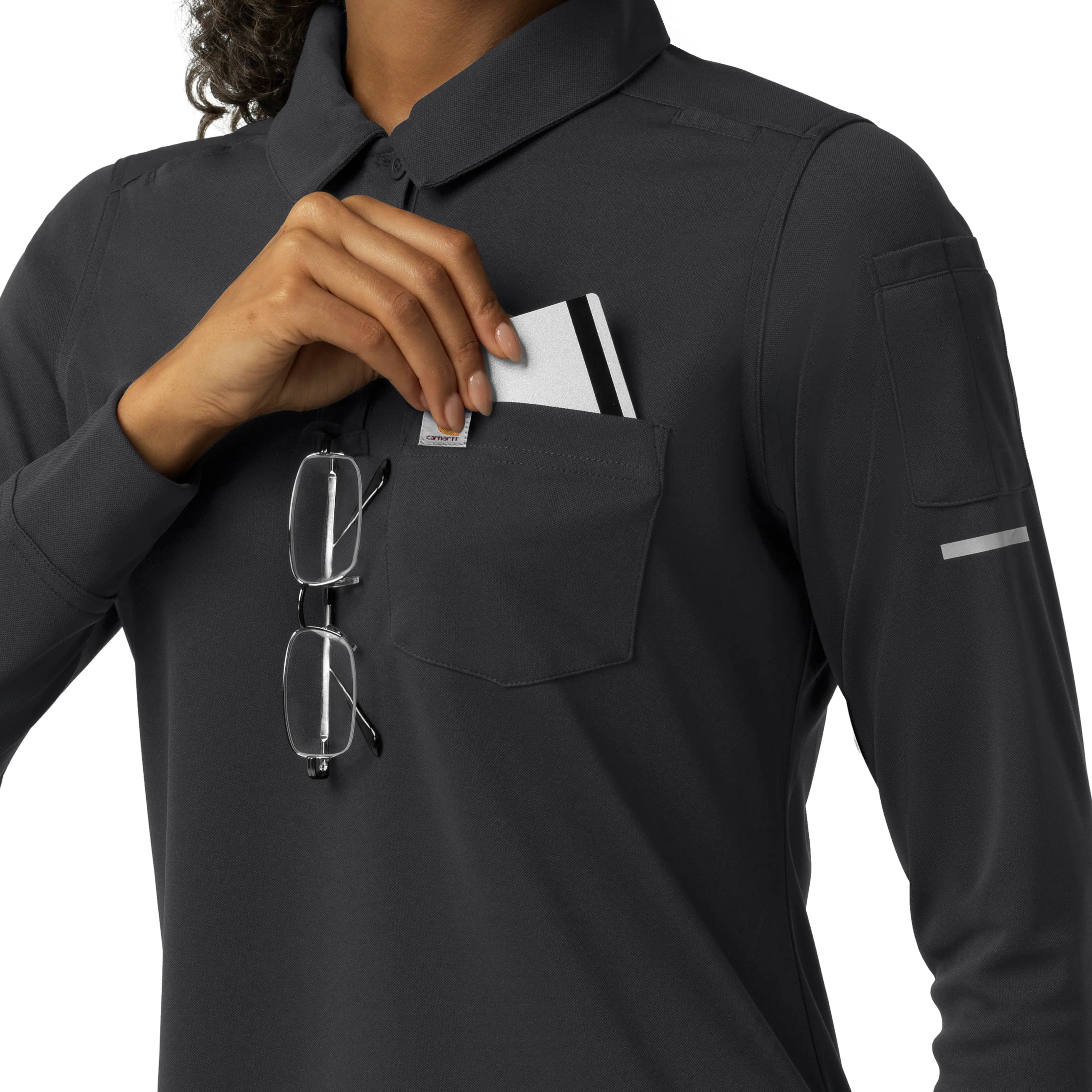 Carhartt Rugged Flex RSCU Women's Heavyweight Long Sleeve Polo Scrub Top - Pewter - Image 3