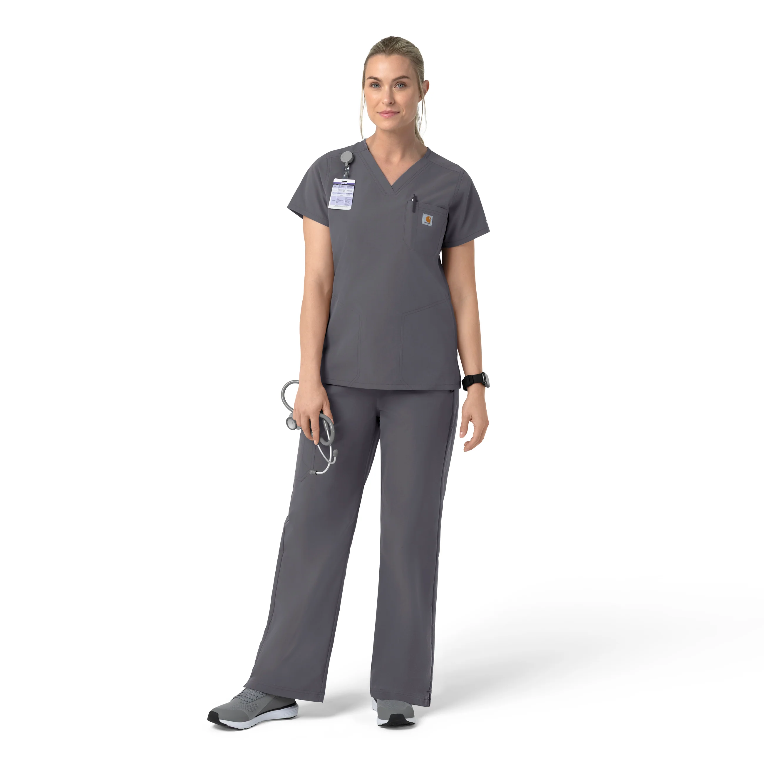 Carhartt Rugged Flex FLD Women's V-Neck Scrub Top - Pewter - Image 3