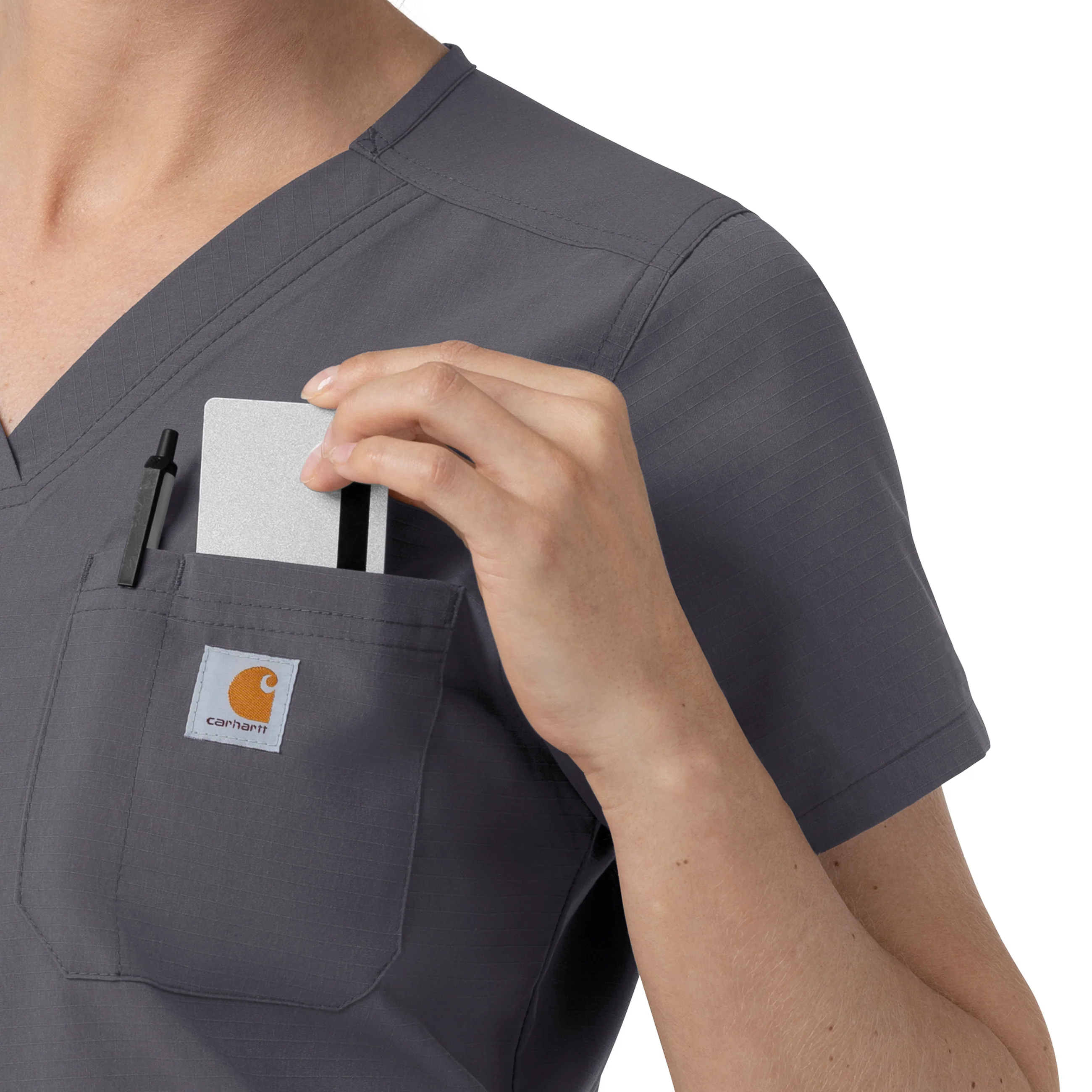 Carhartt Rugged Flex FLD Women's V-Neck Scrub Top - Pewter - Image 7
