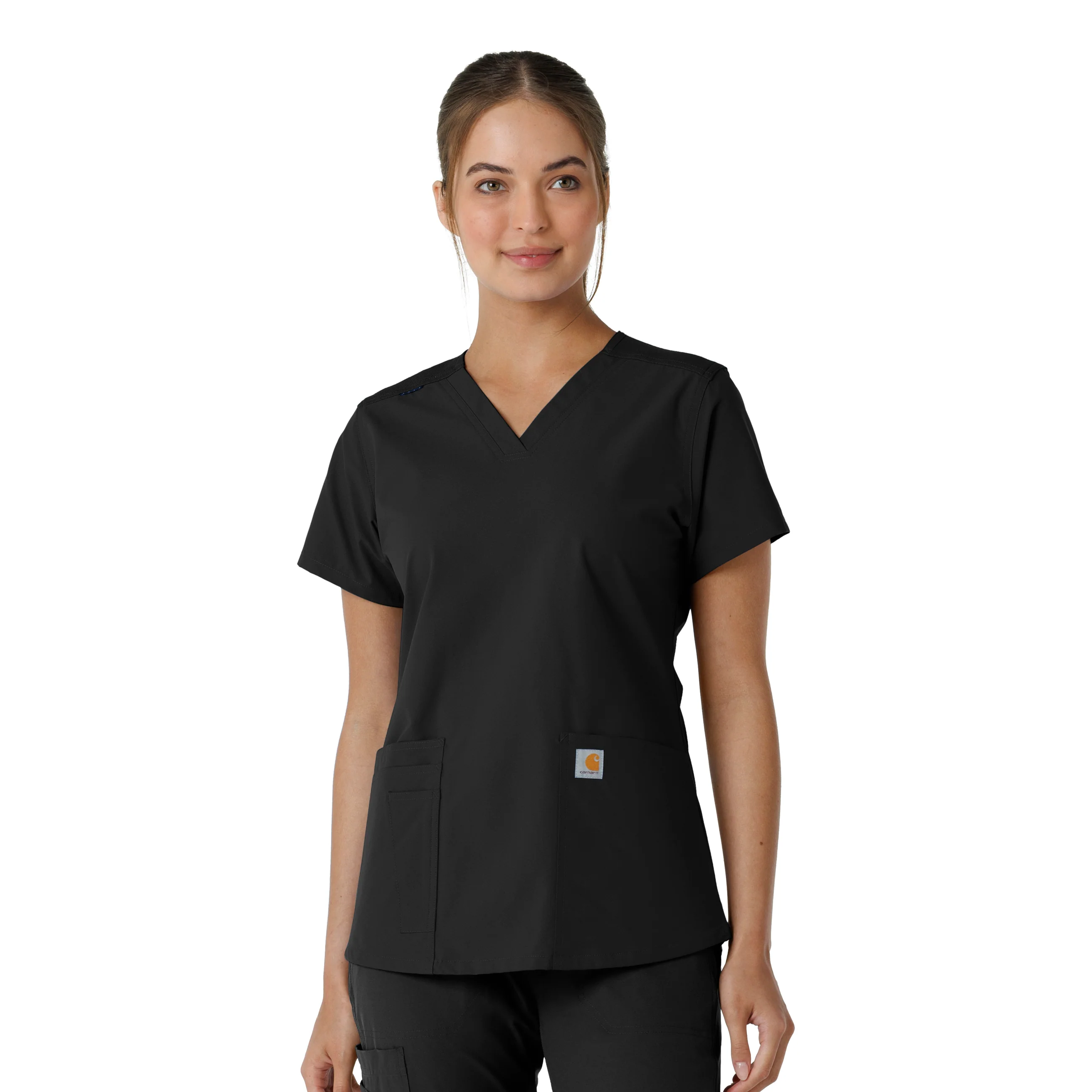 Carhartt Force Essentials Women's V-Neck Knit Panel Scrub Top - Black