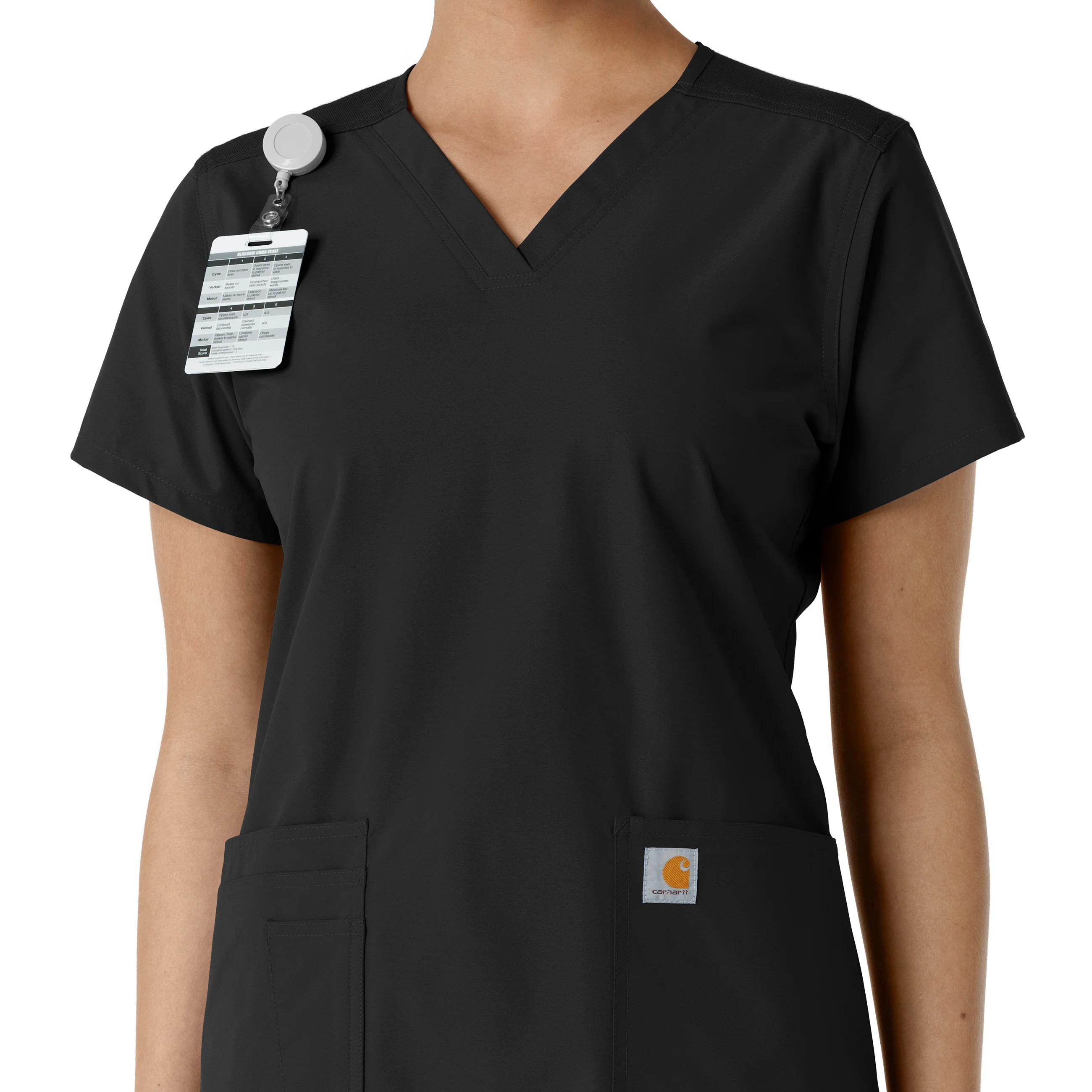 Carhartt Force Essentials Women's V-Neck Knit Panel Scrub Top - Black - Image 6