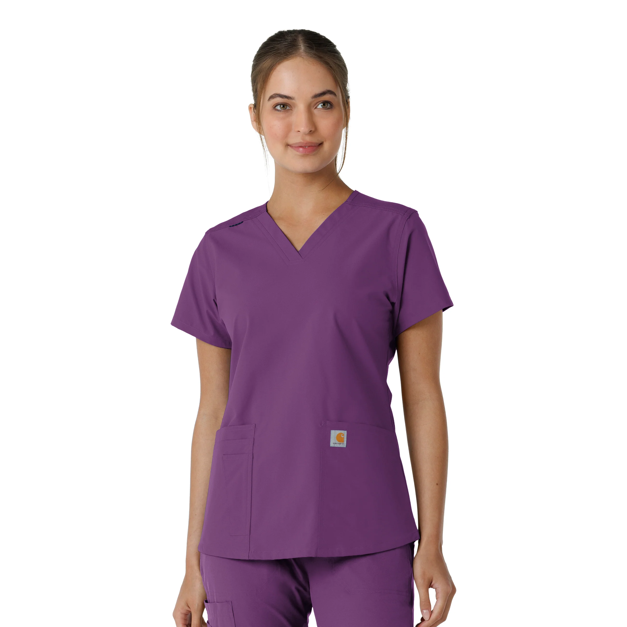 Carhartt Force Essentials Women's V-Neck Knit Panel Scrub Top - Eggplant