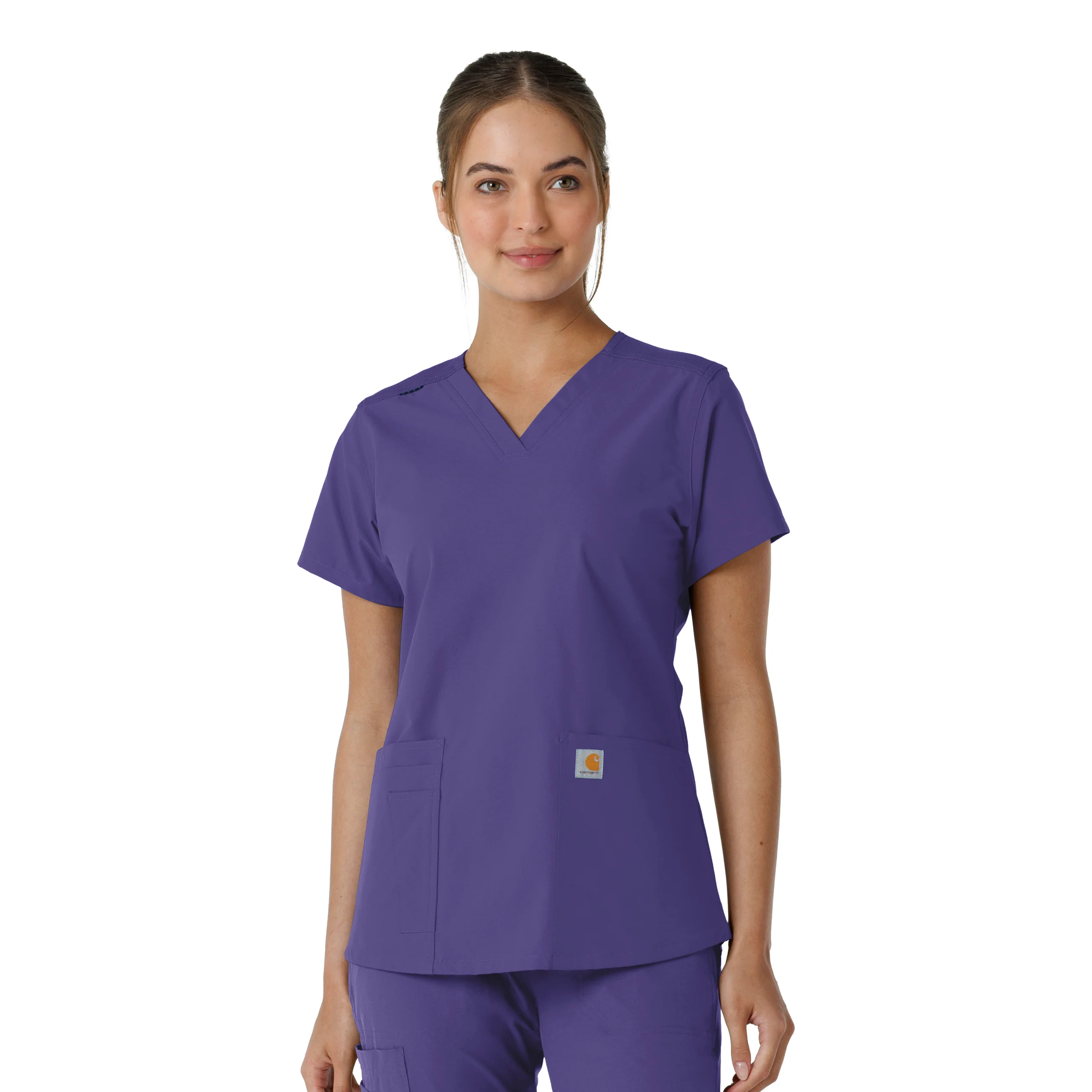 Carhartt Force Essentials Women's V-Neck Knit Panel Scrub Top - Grape