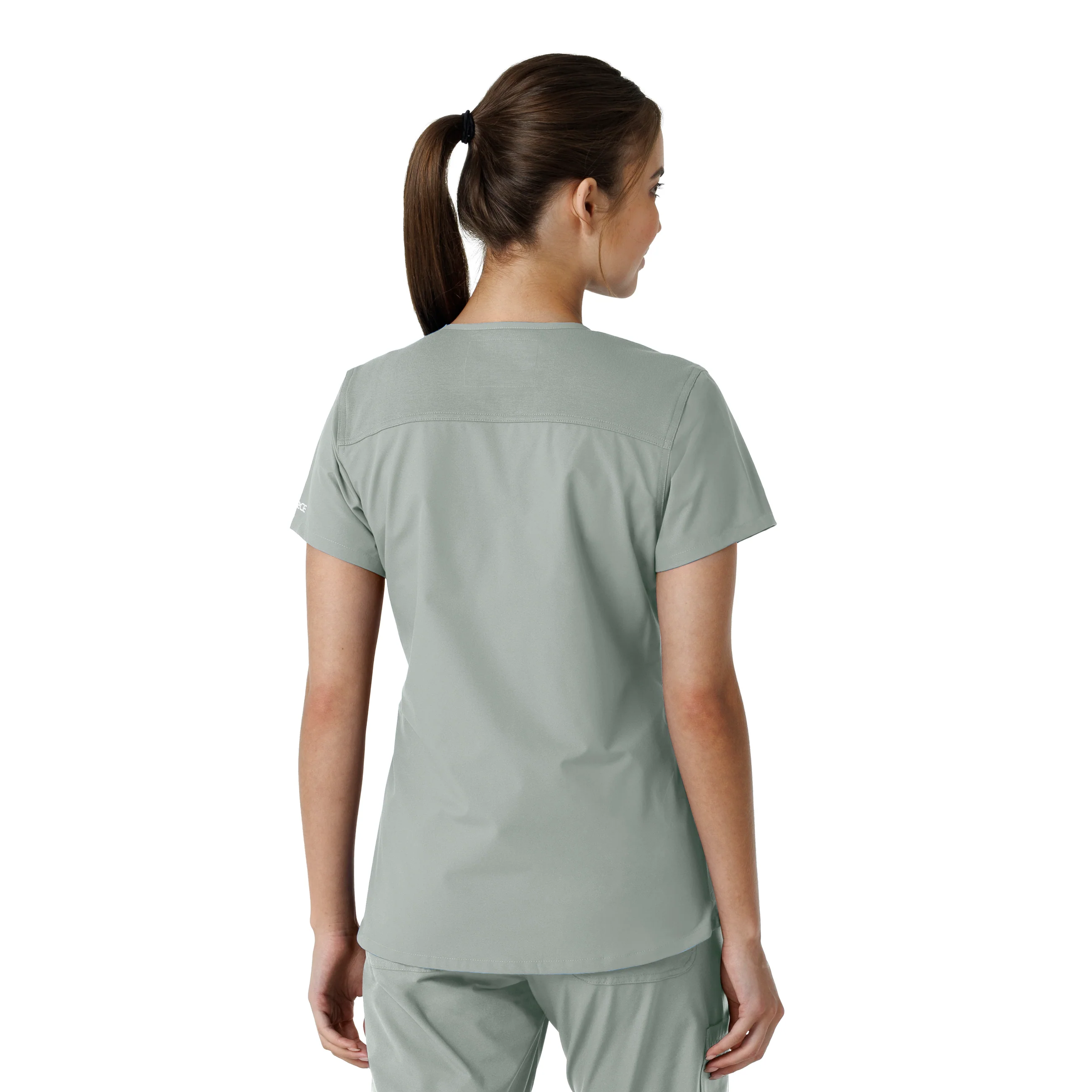 Carhartt Force Essentials Women's V-Neck Knit Panel Scrub Top - Grey - Image 2