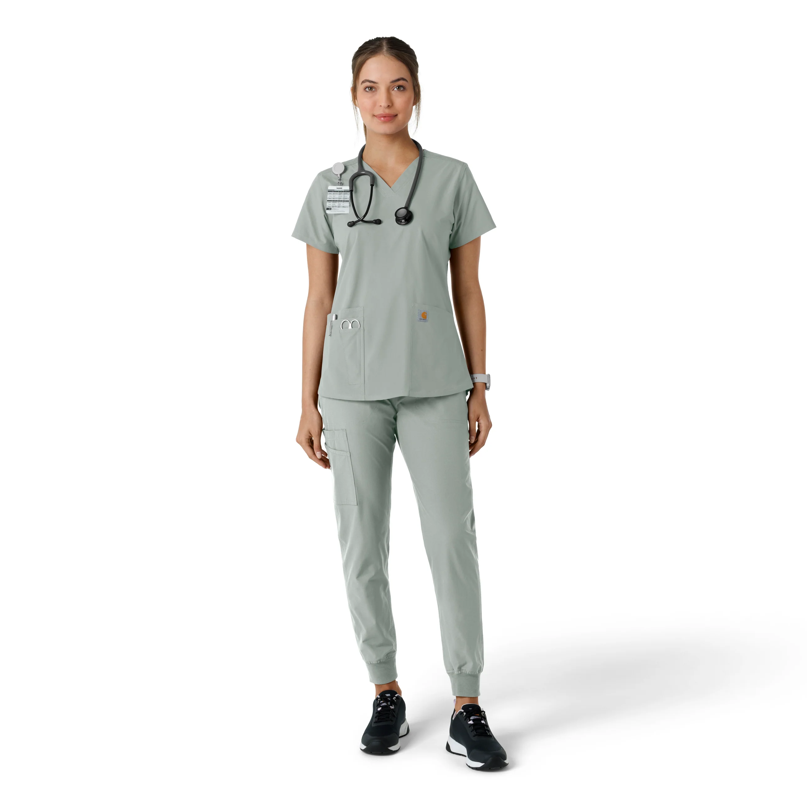 Carhartt Force Essentials Women's V-Neck Knit Panel Scrub Top - Grey - Image 3