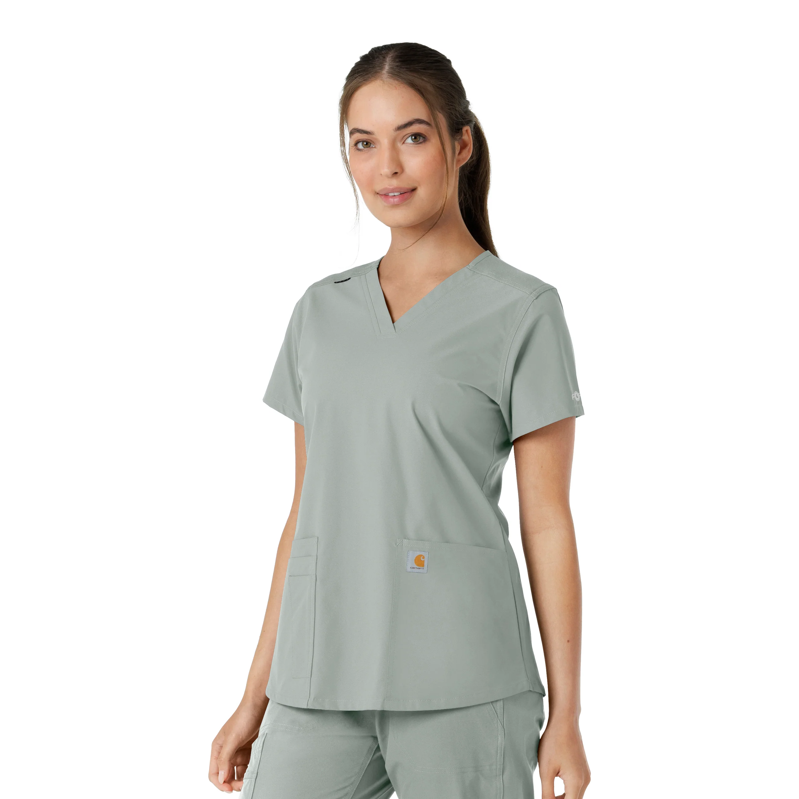 Carhartt Force Essentials Women's V-Neck Knit Panel Scrub Top - Grey - Image 4