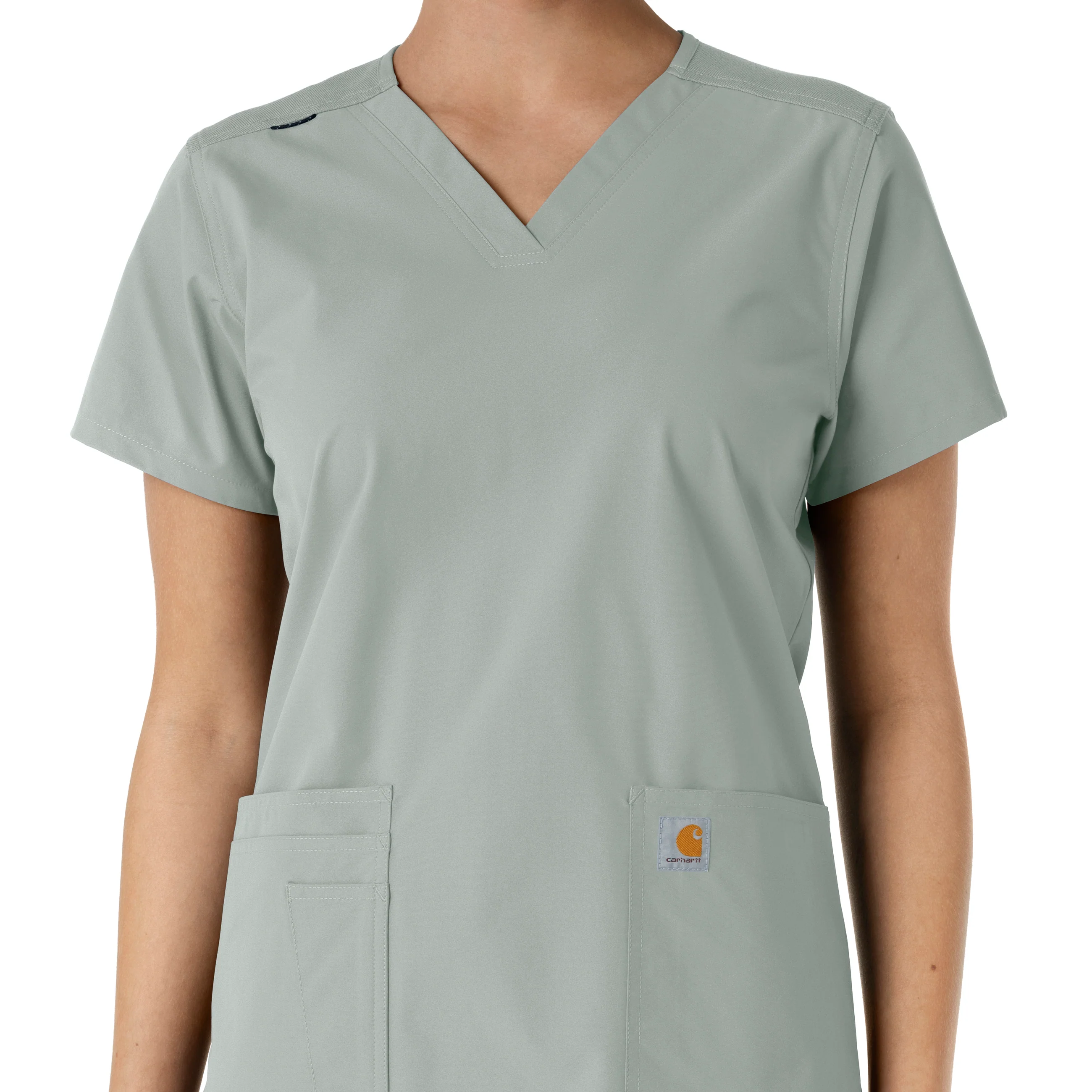 Carhartt Force Essentials Women's V-Neck Knit Panel Scrub Top - Grey - Image 5