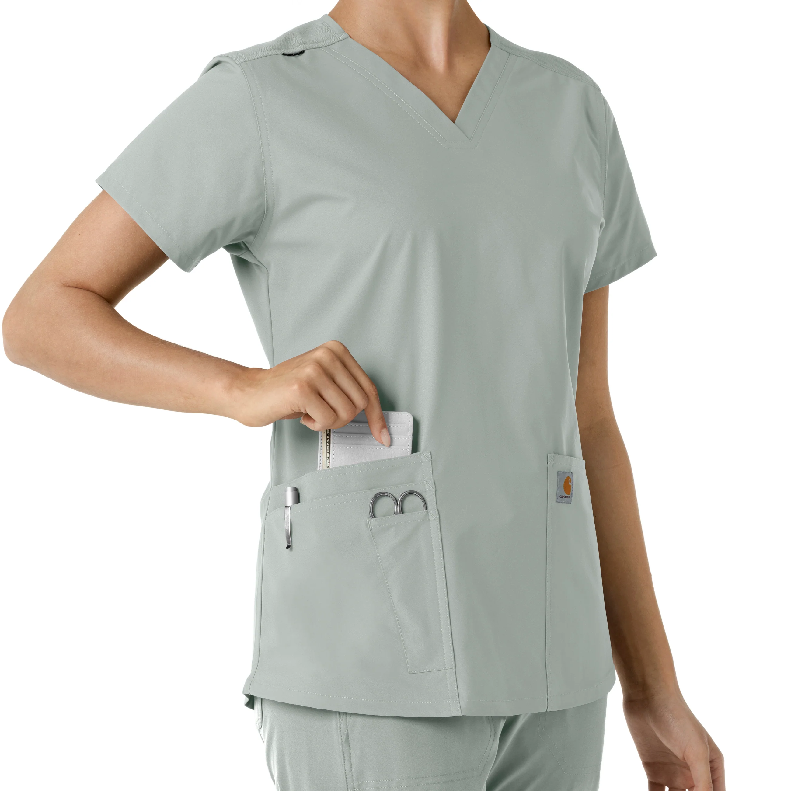 Carhartt Force Essentials Women's V-Neck Knit Panel Scrub Top - Grey - Image 7
