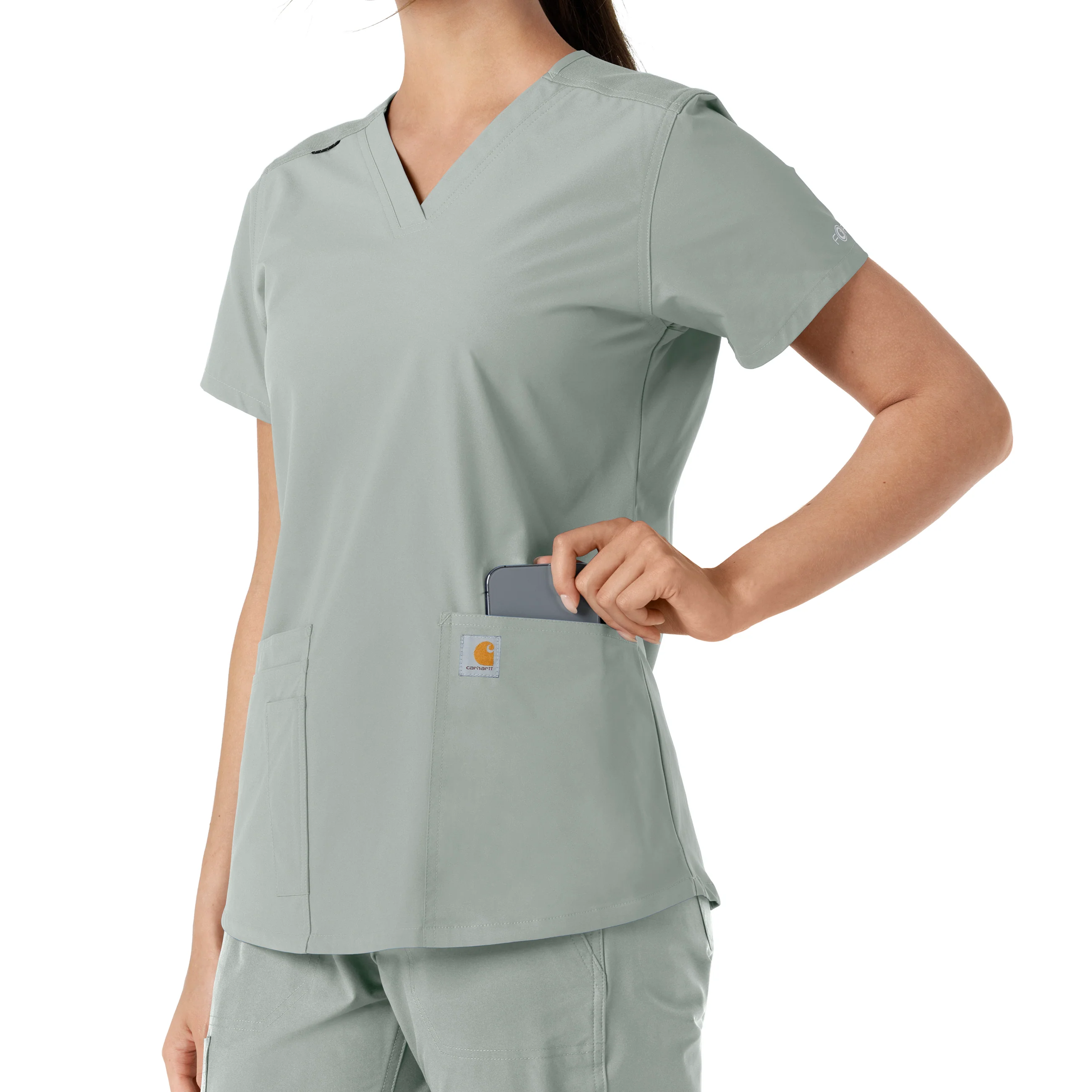 Carhartt Force Essentials Women's V-Neck Knit Panel Scrub Top - Grey - Image 9