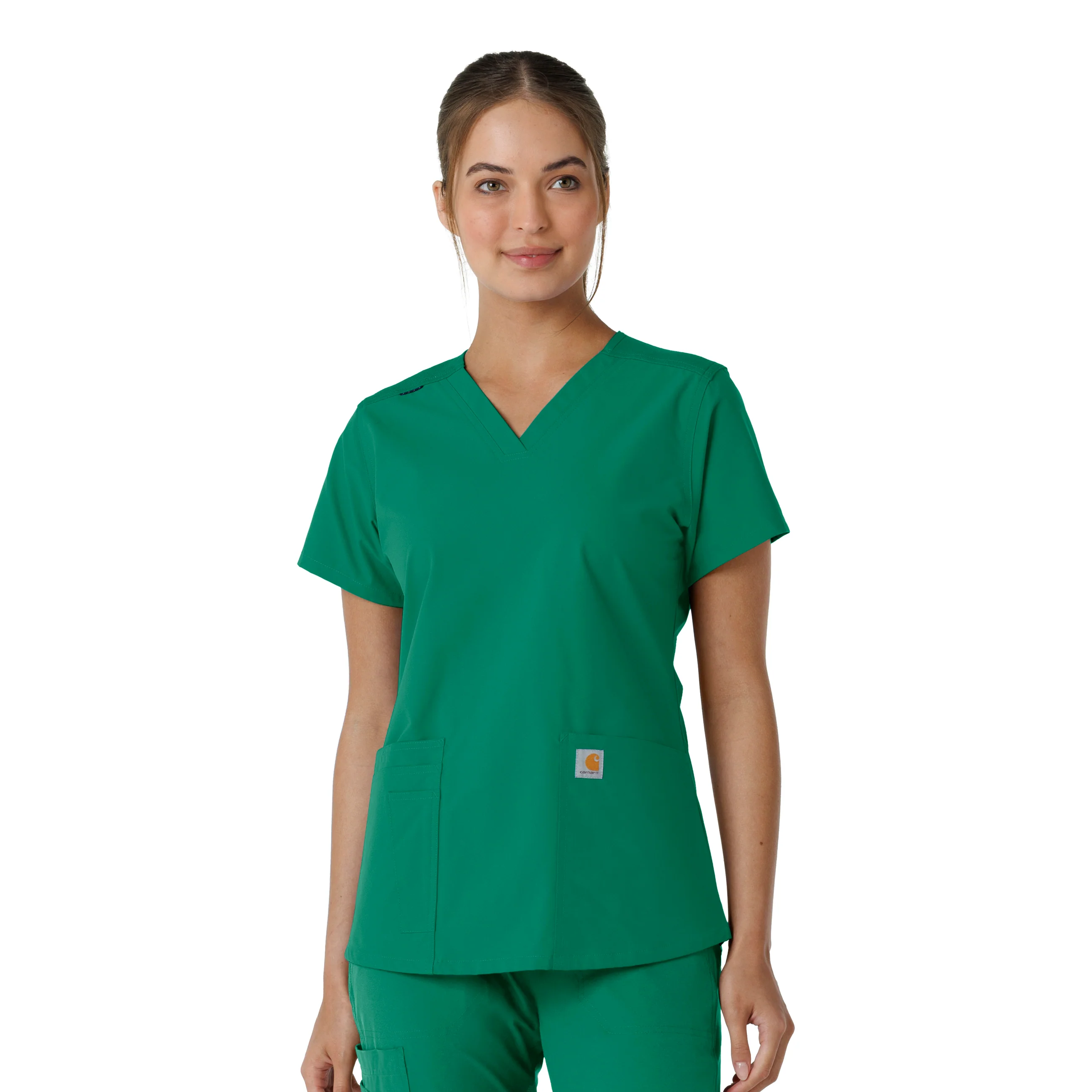 Carhartt Force Essentials Women's V-Neck Knit Panel Scrub Top - Hunter