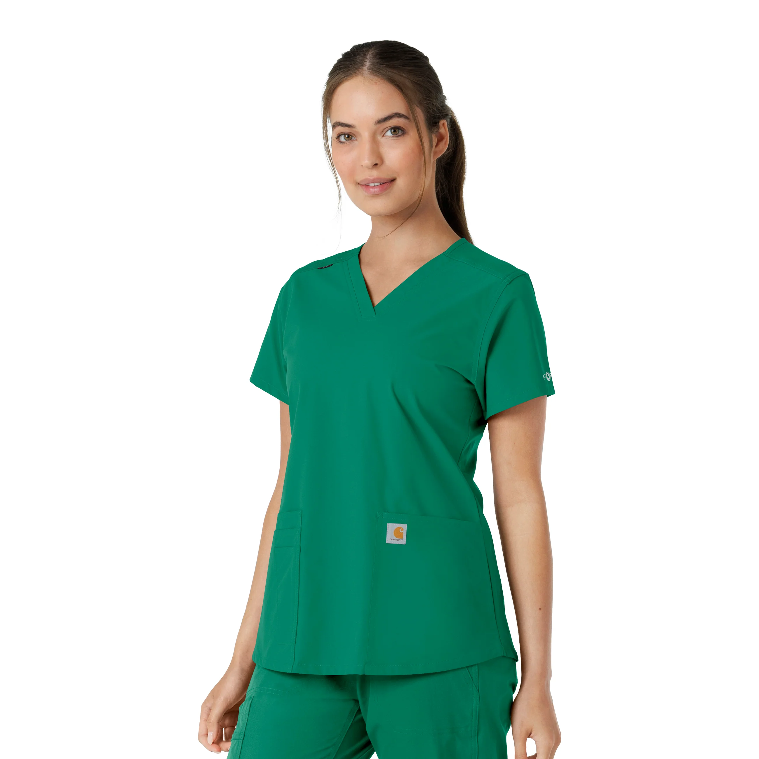 Carhartt Force Essentials Women's V-Neck Knit Panel Scrub Top - Hunter - Image 4
