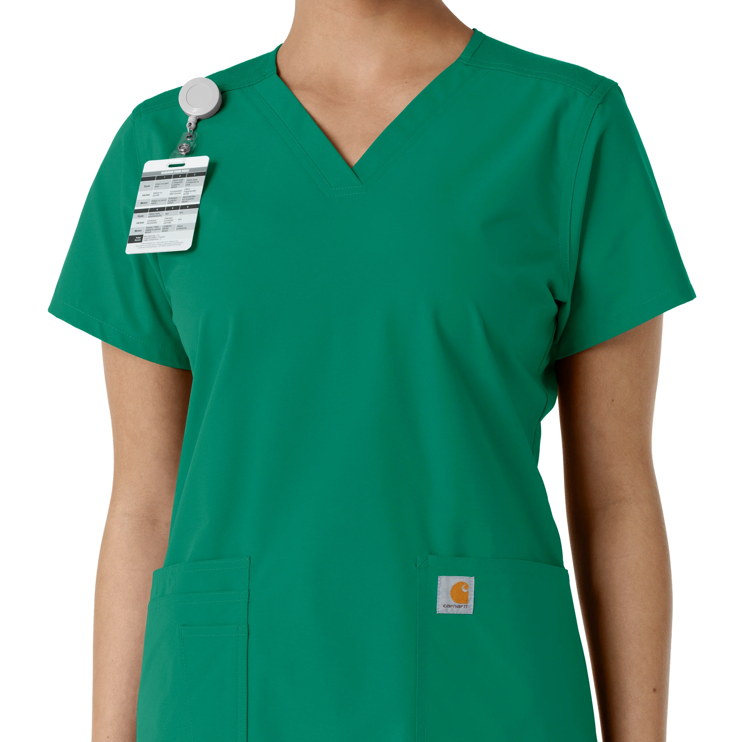 Carhartt Force Essentials Women's V-Neck Knit Panel Scrub Top - Hunter - Image 6
